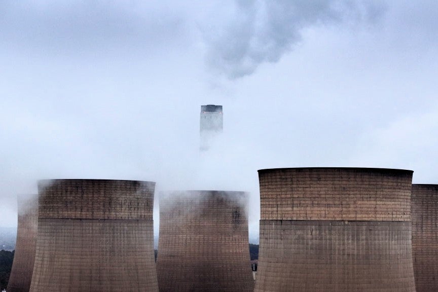 An aerial view of the Ratcliffe-on-Soar Power Station emitting steam on 19 September, 2024 in Nottingham, England