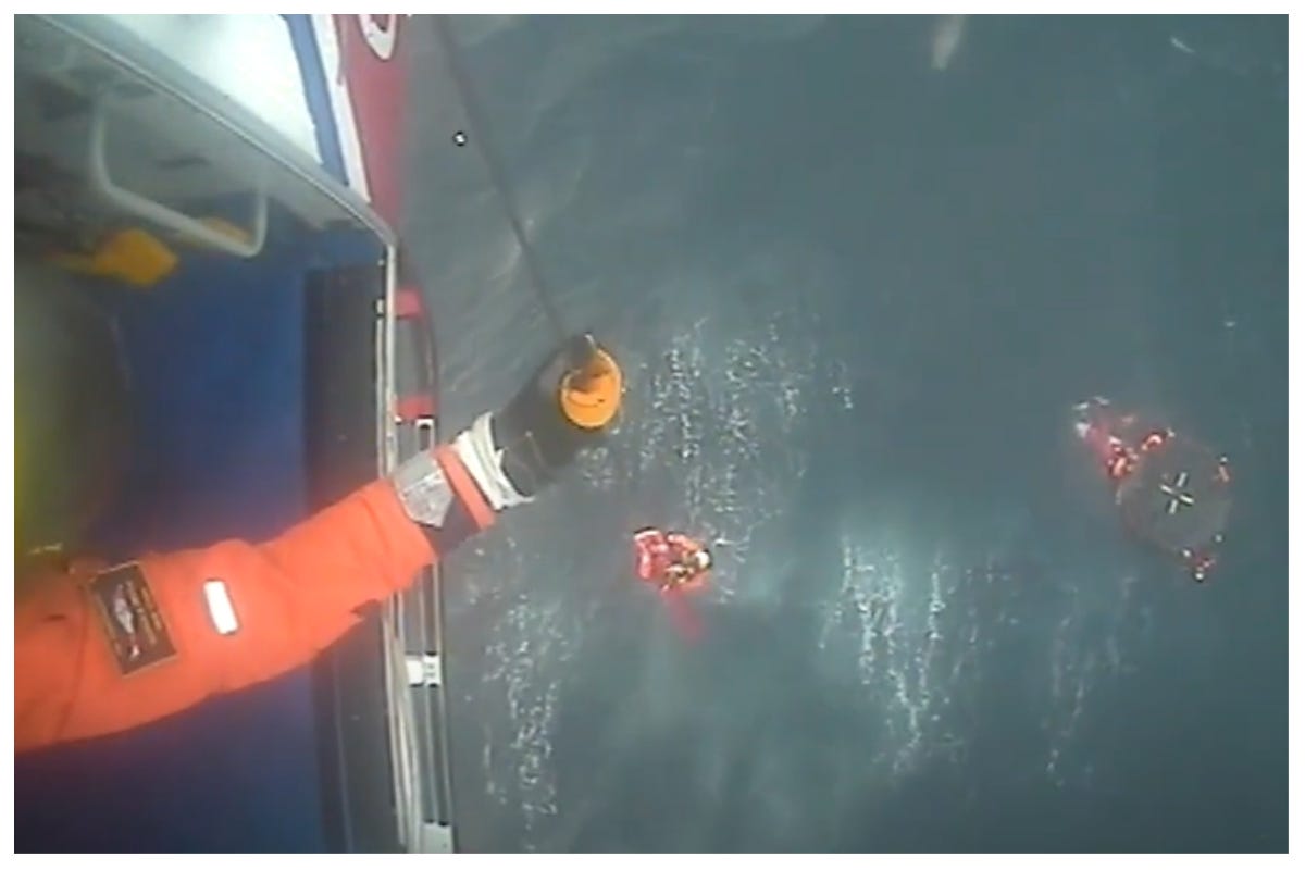 Crew members were rescued following the collision (HM Coastguard/PA)