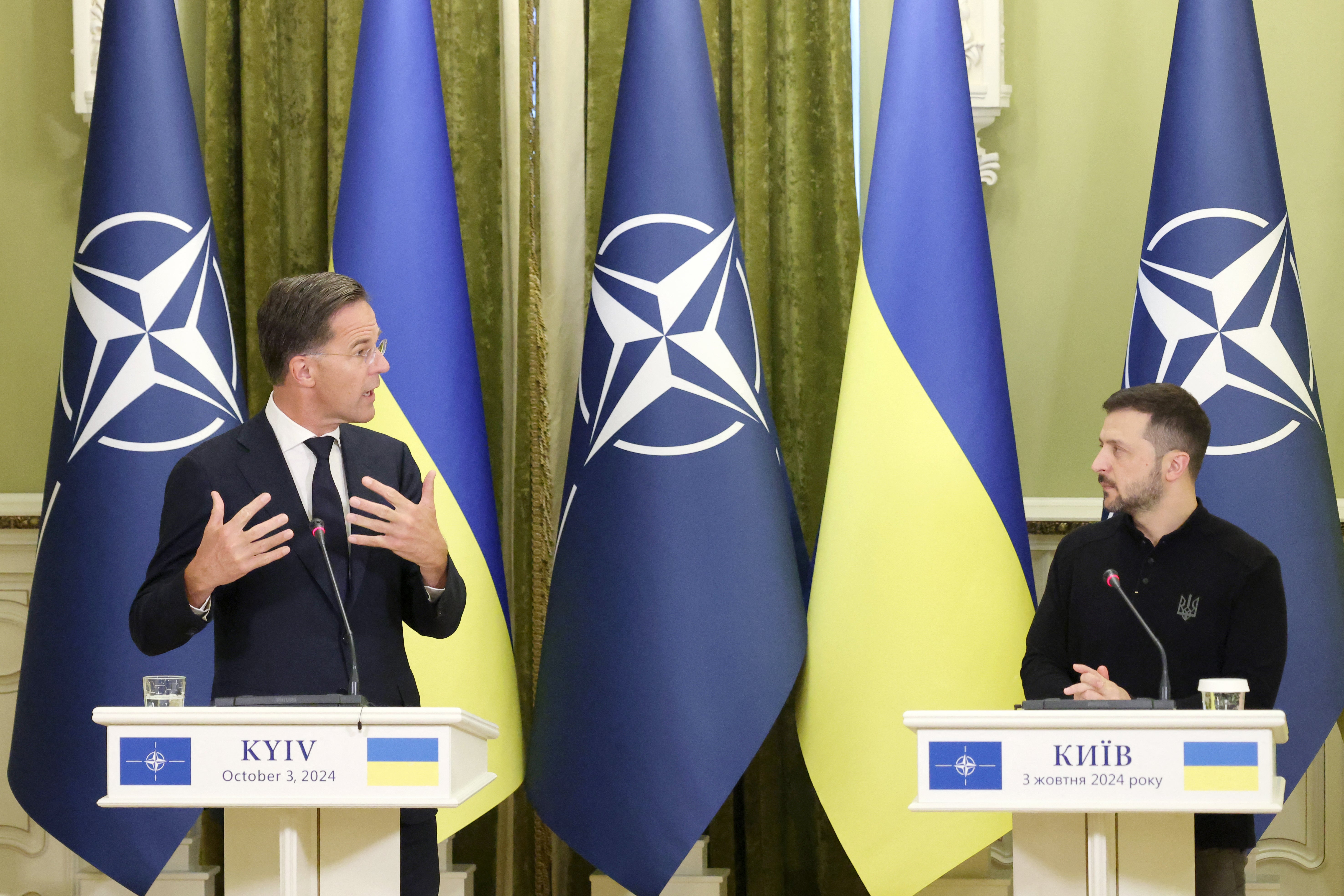 Nato Secretary General Mark Rutte speaks during a joint press conference with Ukrainian president Volodymyr Zelensky