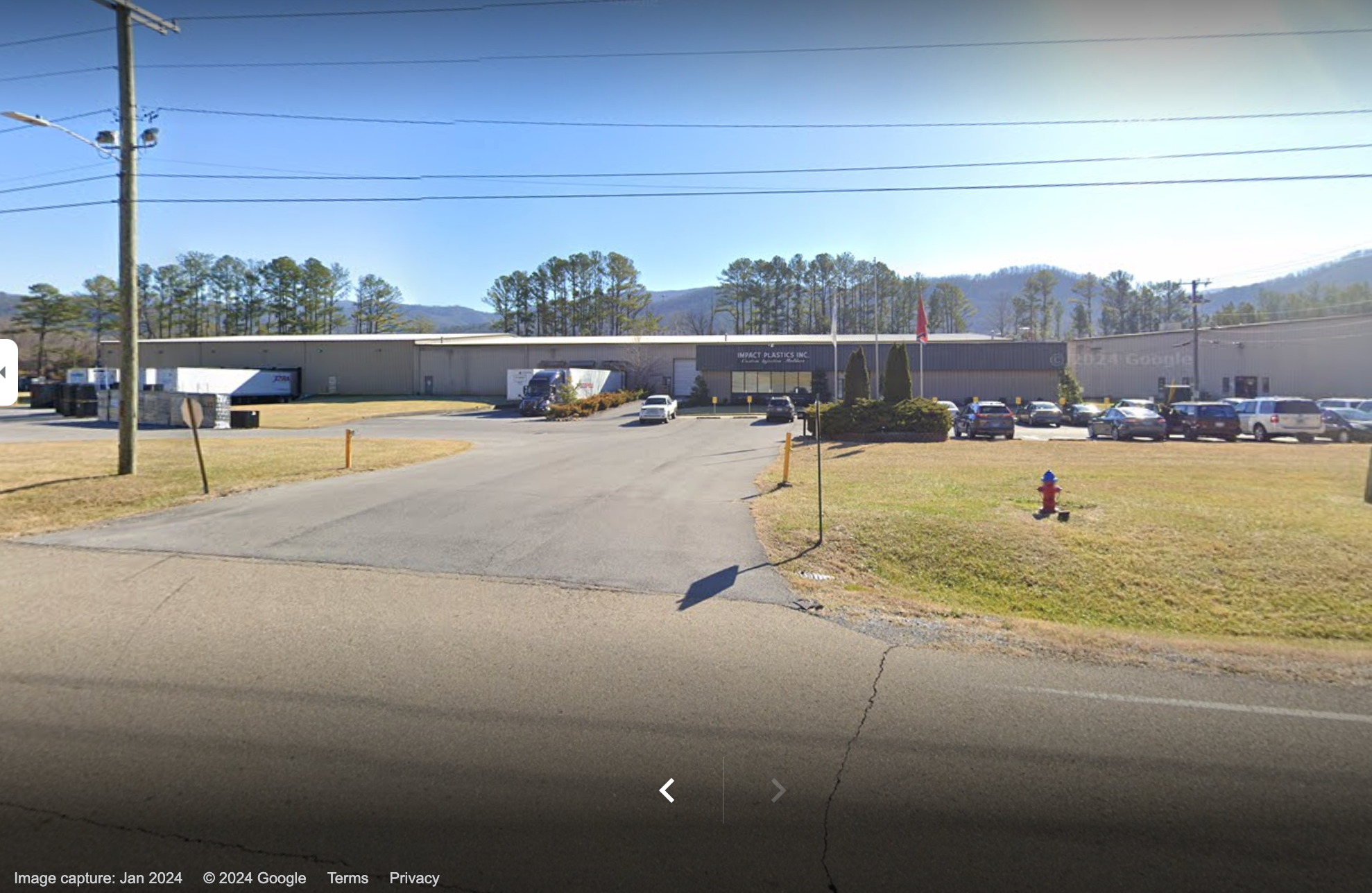 The front of the Impact Plastics factory is seen in Erwin, Tennessee, in this Google Maps image.