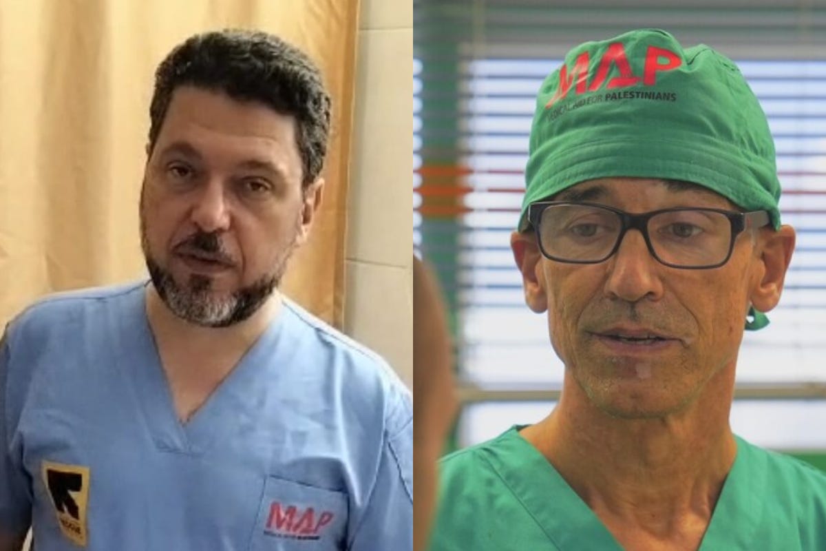 (from left to right) Dr Ammar Darwish and Dr Nizam Mamode, who have been into Gaza over the past year (Dr Ammar Darwish/Medical Aid for Palestinians/Palm Media/PA)