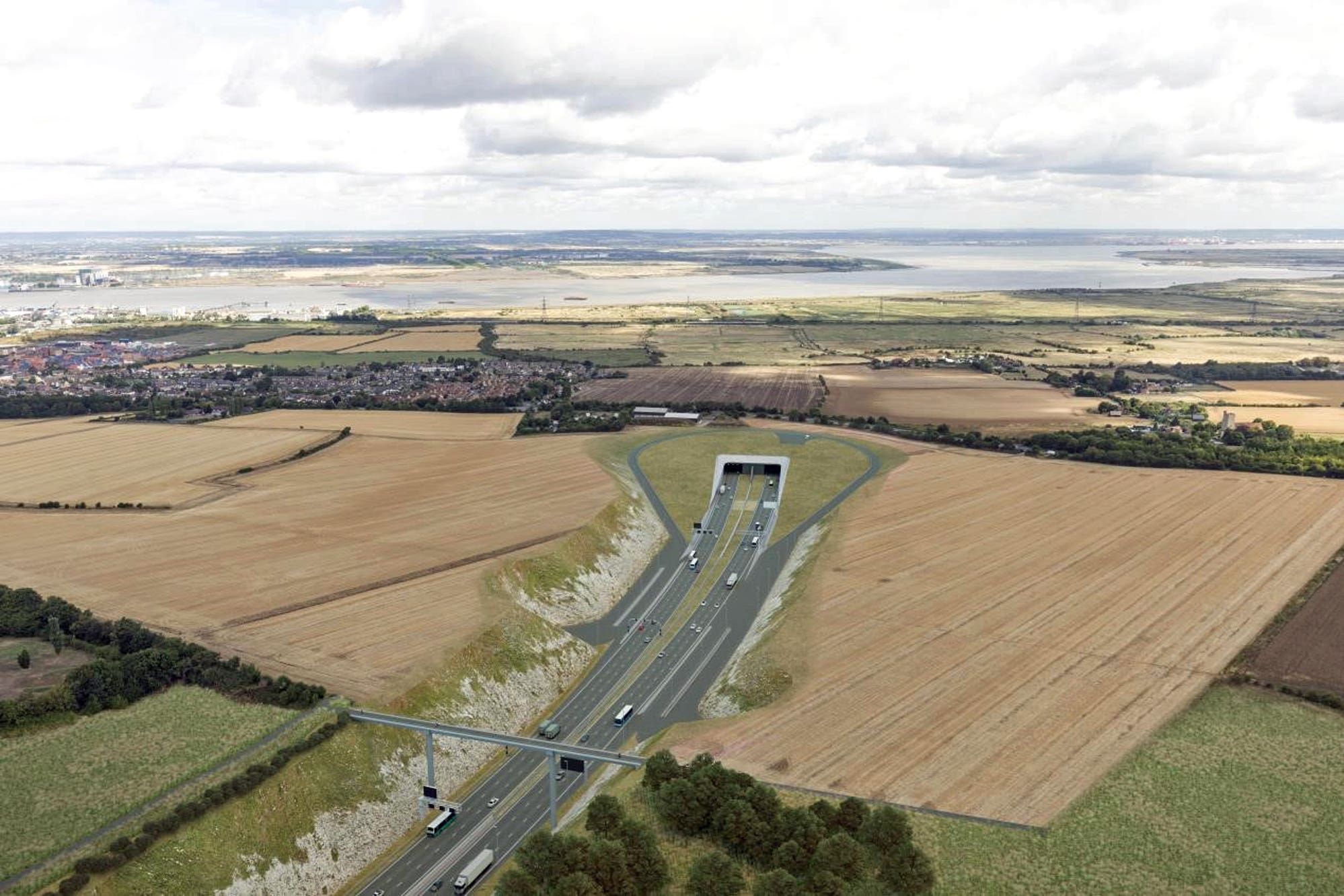 An artist’s impression of how the southern portal of the Lower Thames Crossing in Kent would look (National Highways/PA)