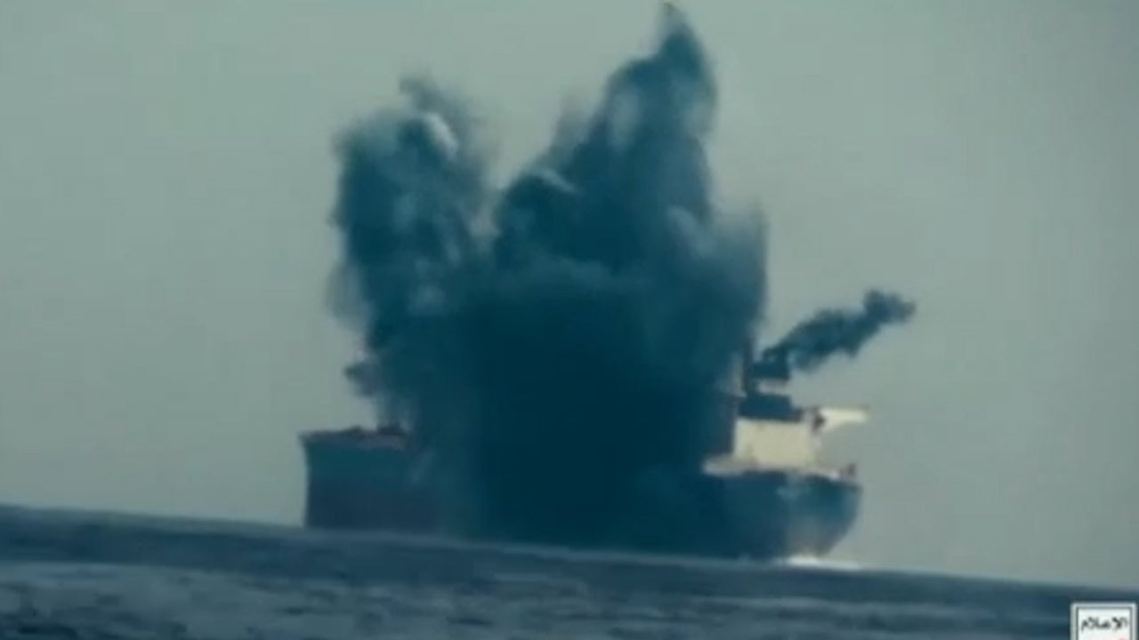 Yemen's Houthi rebels release video claiming to have blown up a British oil tanker in the Red Sea