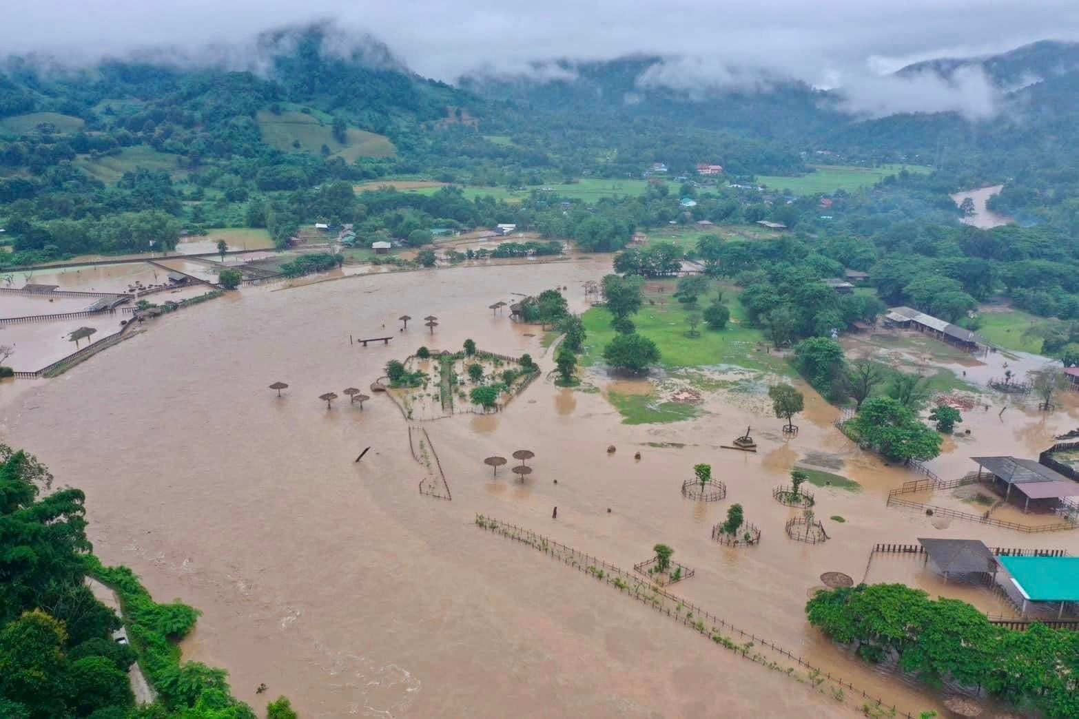 A drone picture shows extent of flooding in areas surround the sanctuary