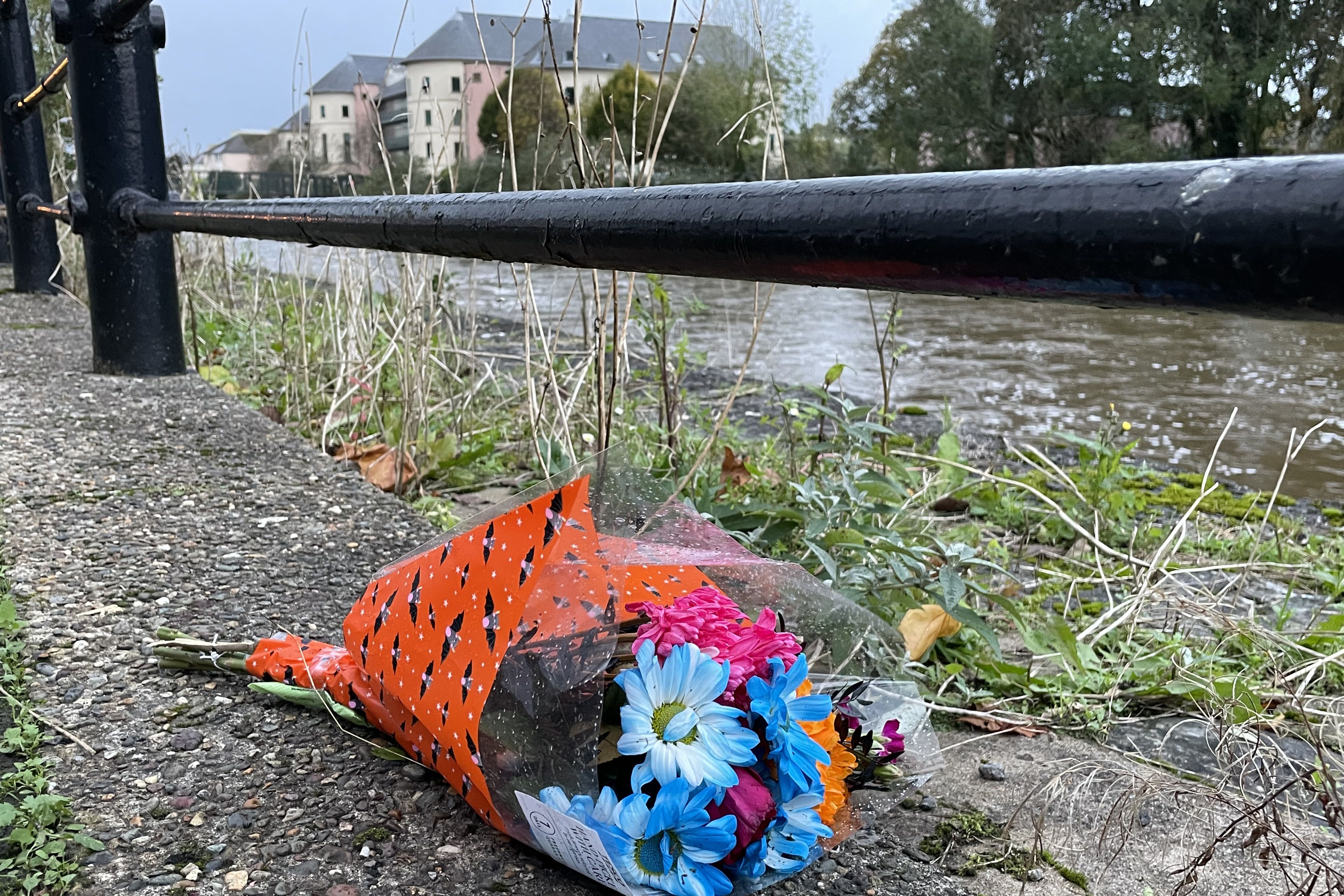 Flowers left by the River Cleddau in Haverfordwest where the incident happened (Bronwen Weatherby/PA)