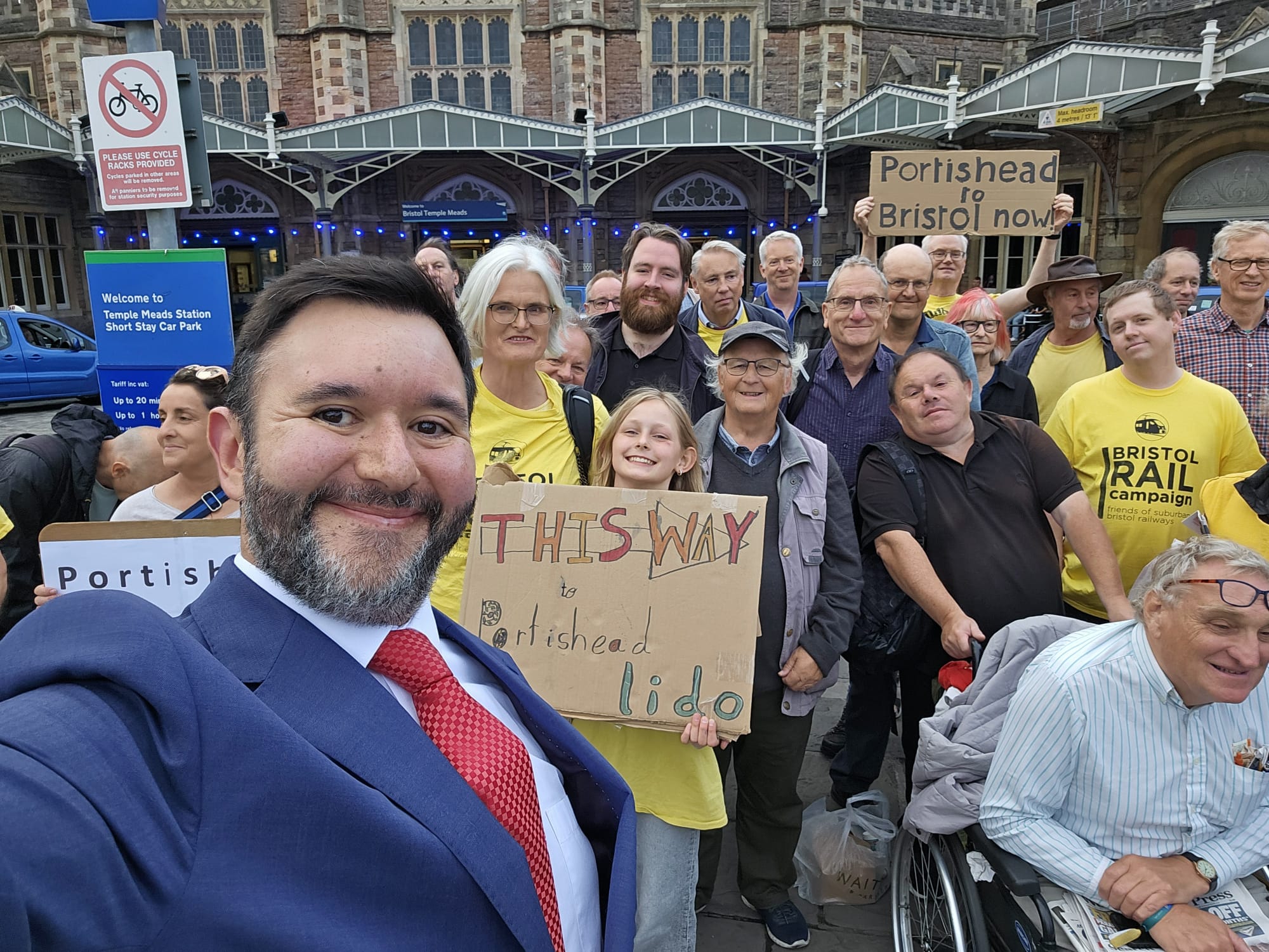 North Somerset MP Sadik Al-Hassan attends Portishead Railway Rally at Bristol Temple Meads station