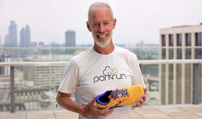 Sinton-Hewitt with the Brooks Ghost 16 parkrun trainers, which were created to commemorate the event’s 20th anniversary