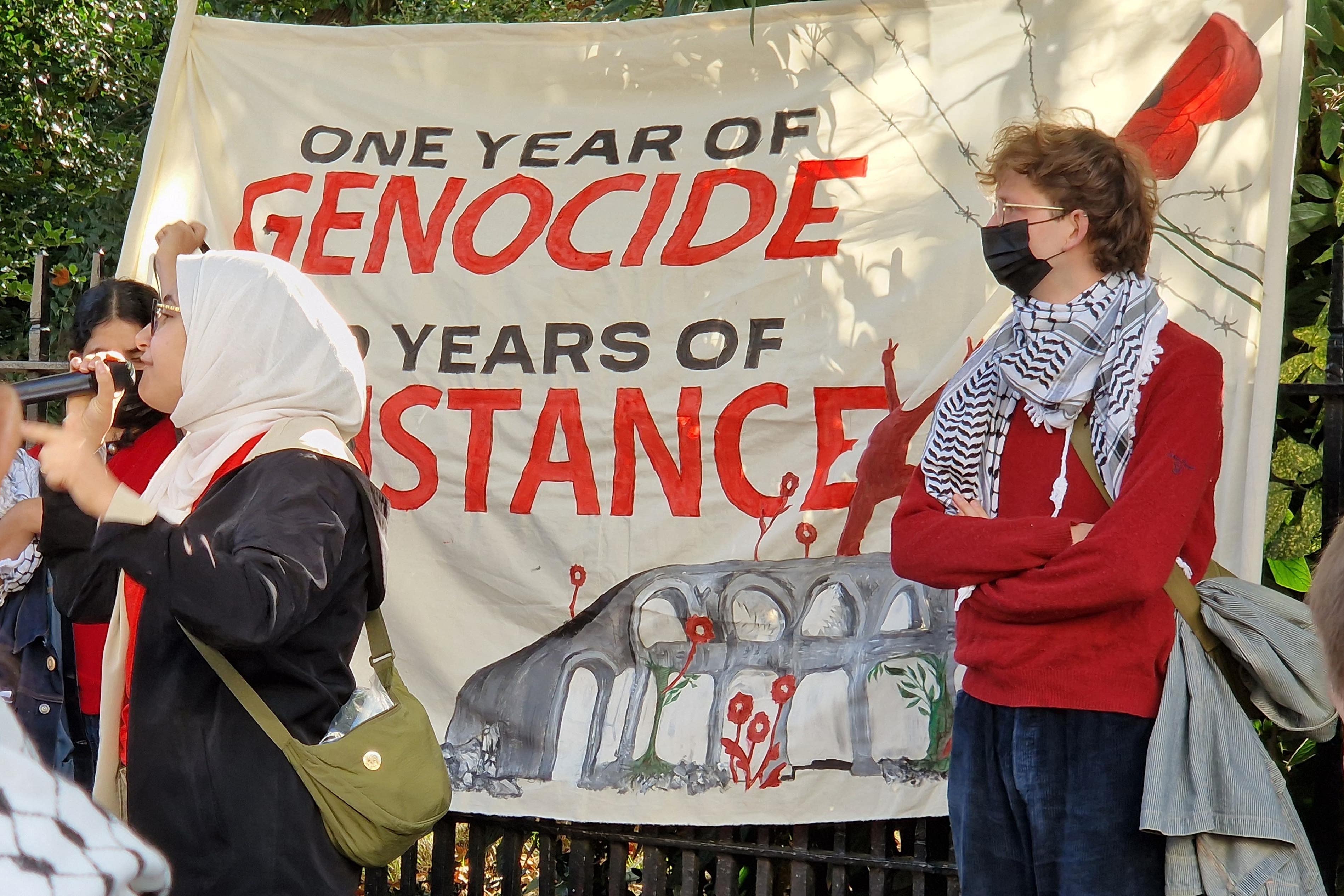 Demonstrators gathered at Bedford Square (Ben Bauer/PA)