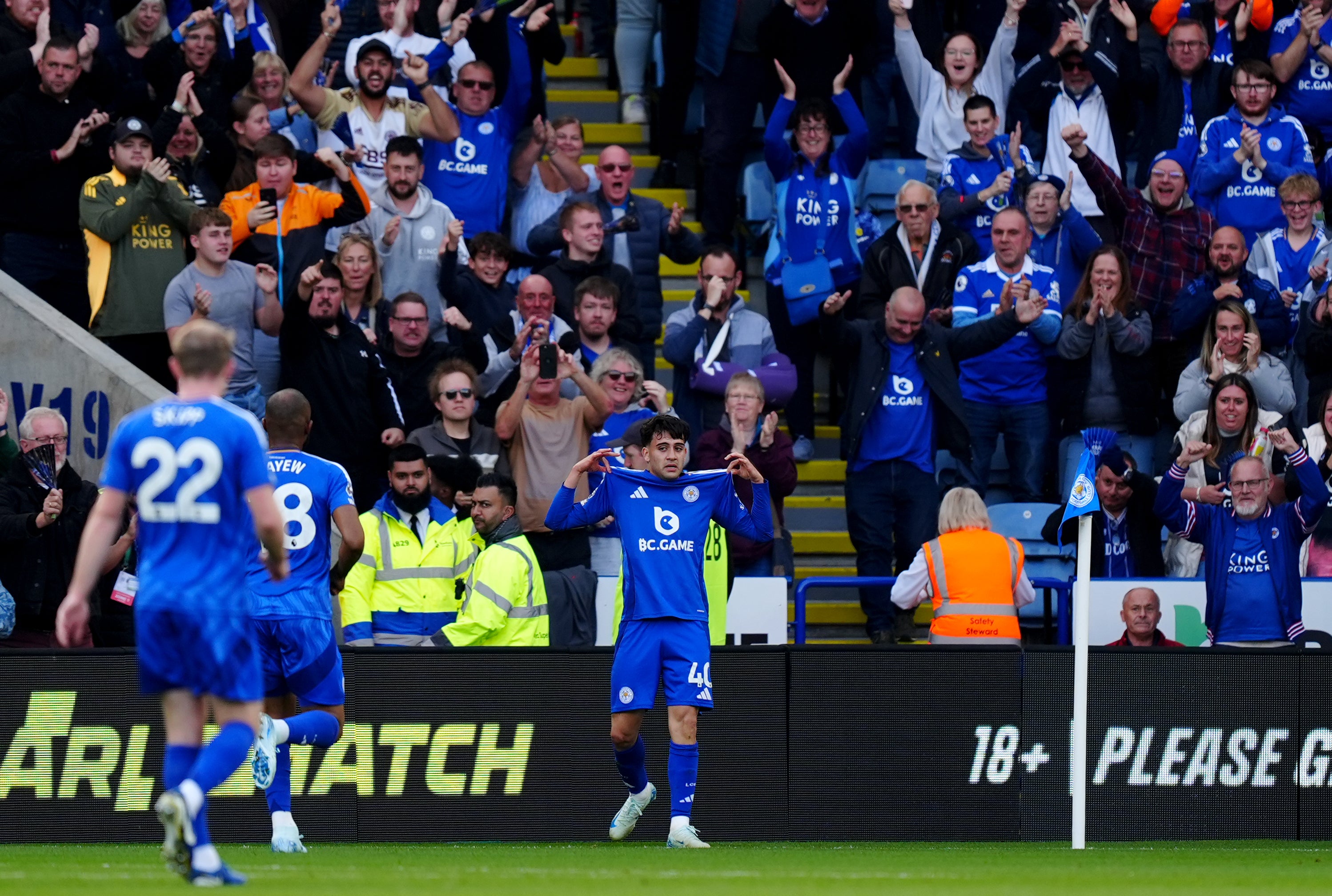 Leicester’s Facundo Buonanotte celebrates his winning goal against Bournemouth (Mike Egerton/PA)