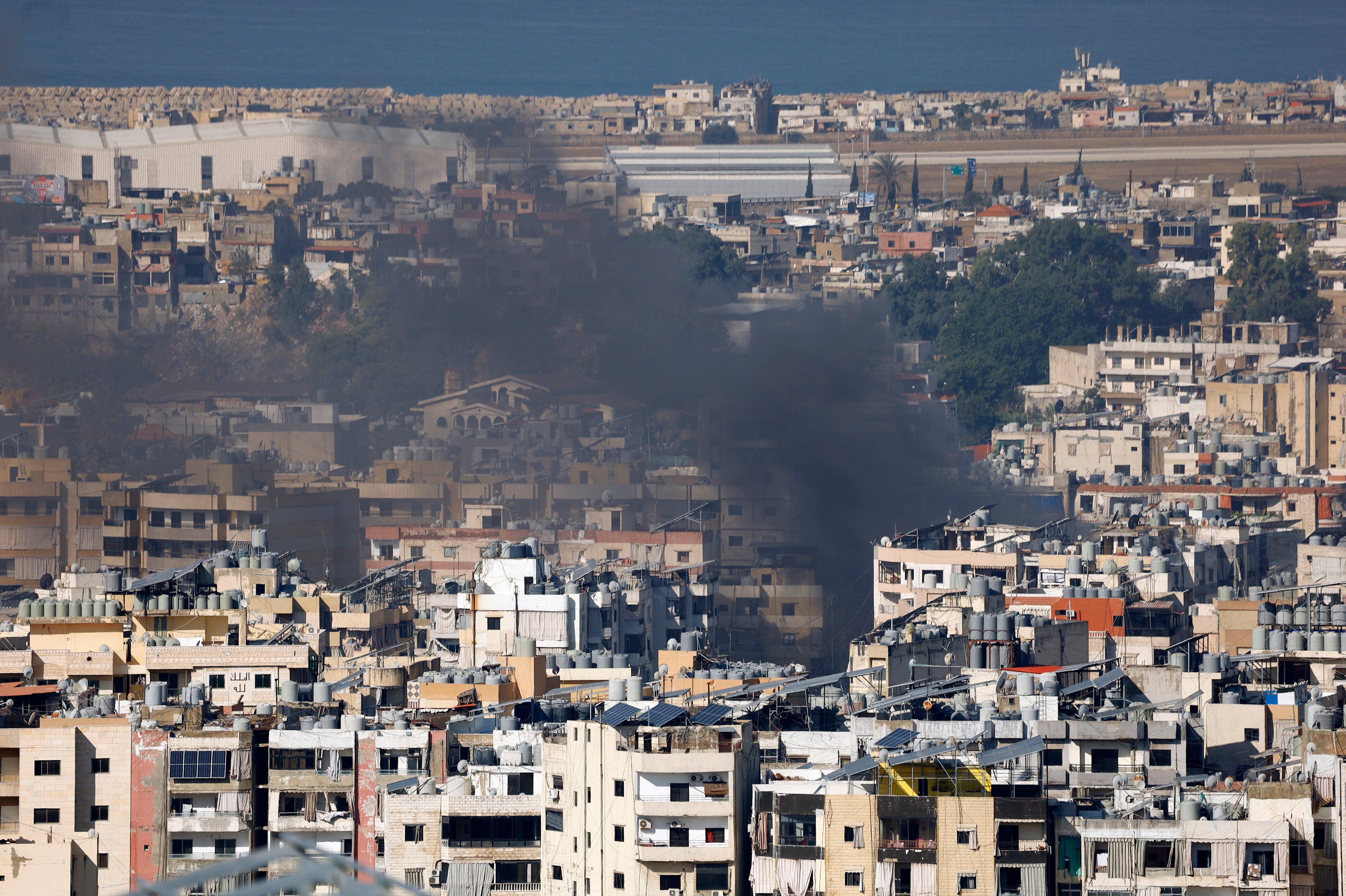 Smoke rises following an Israeli airstrike in the southern suburb of Beirut on Saturday