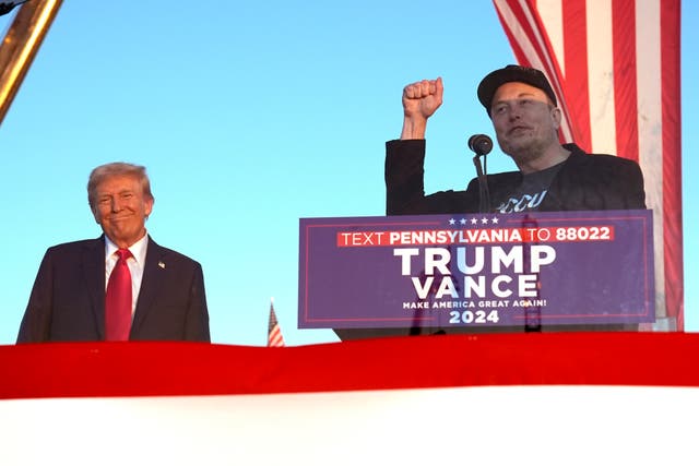 <p>Trump supporter Musk will give a series of talks in Pennsylvania this week. Pictured Musk joining Trump at his rally in Butler on October 5 </p>