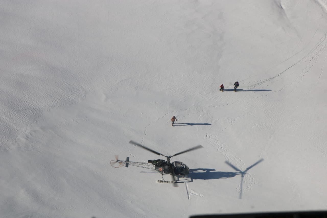 The Indian Air Force’s Cheetah helicopter airlifted the climbers from 17,400 feet