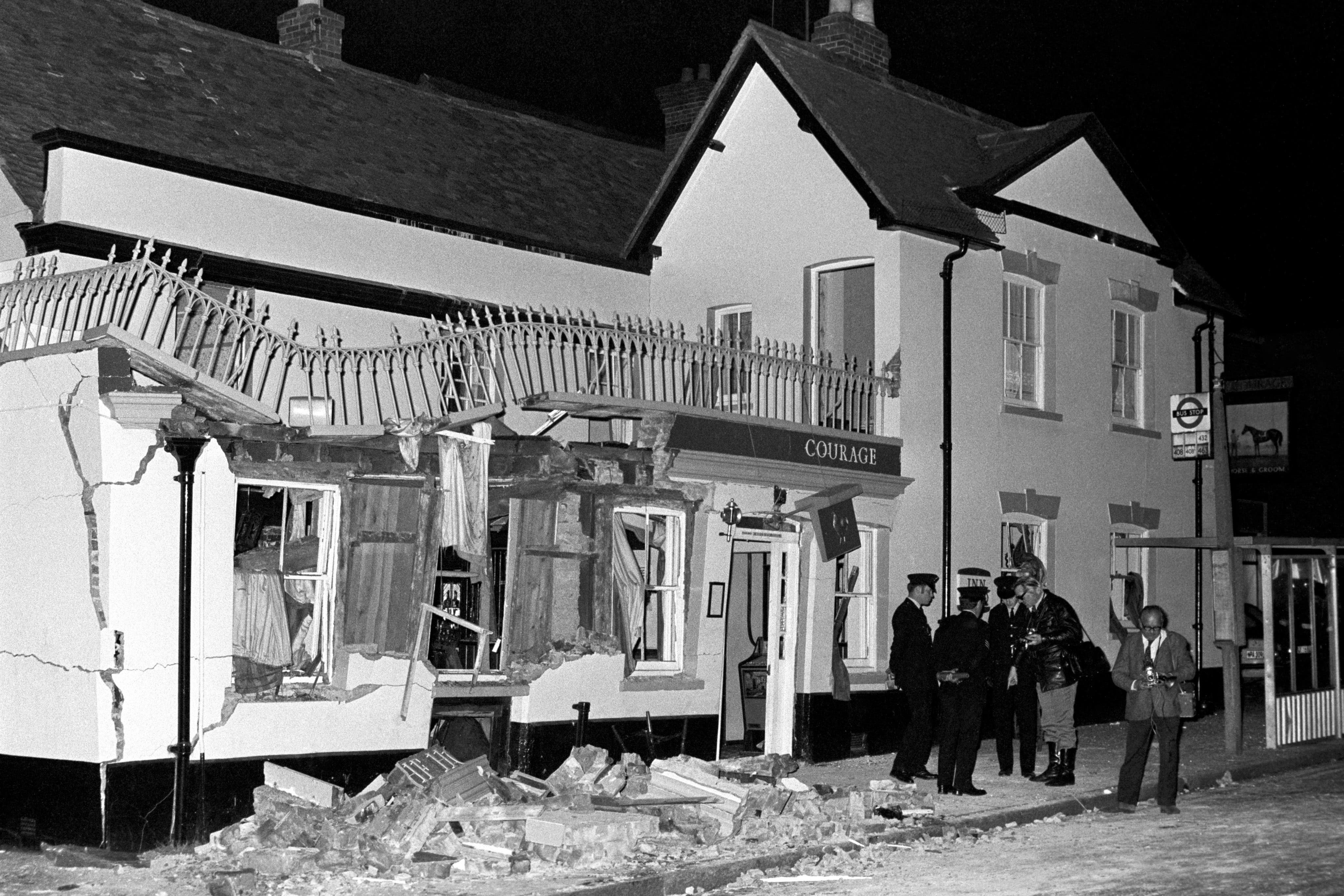 Four people were killed and more than 50 injured in an IRA bomb attack on the Horse and Groom pub in Guildford (PA)