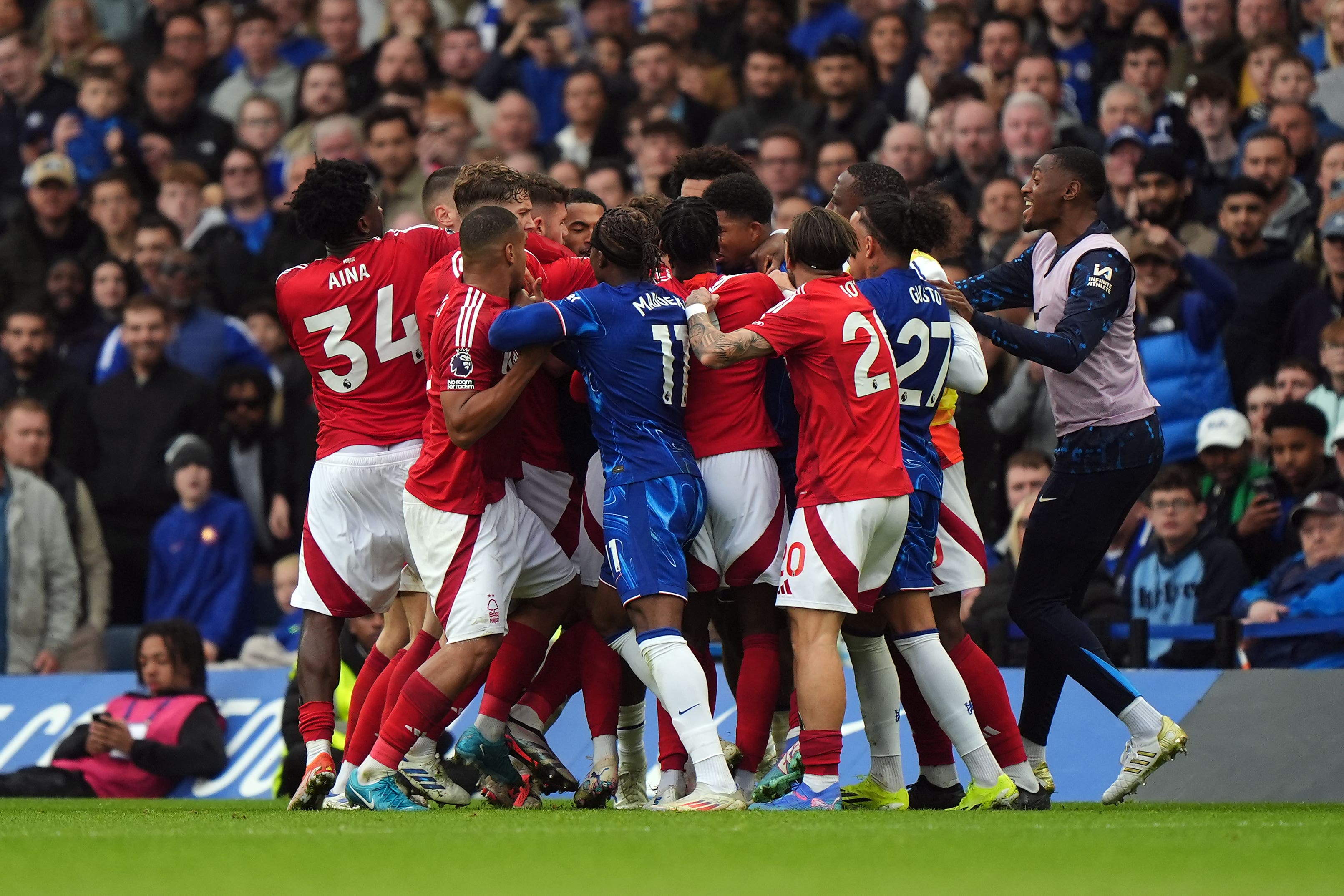 Tempers flare between Chelsea and Nottingham Forest players at Stamford Bridge