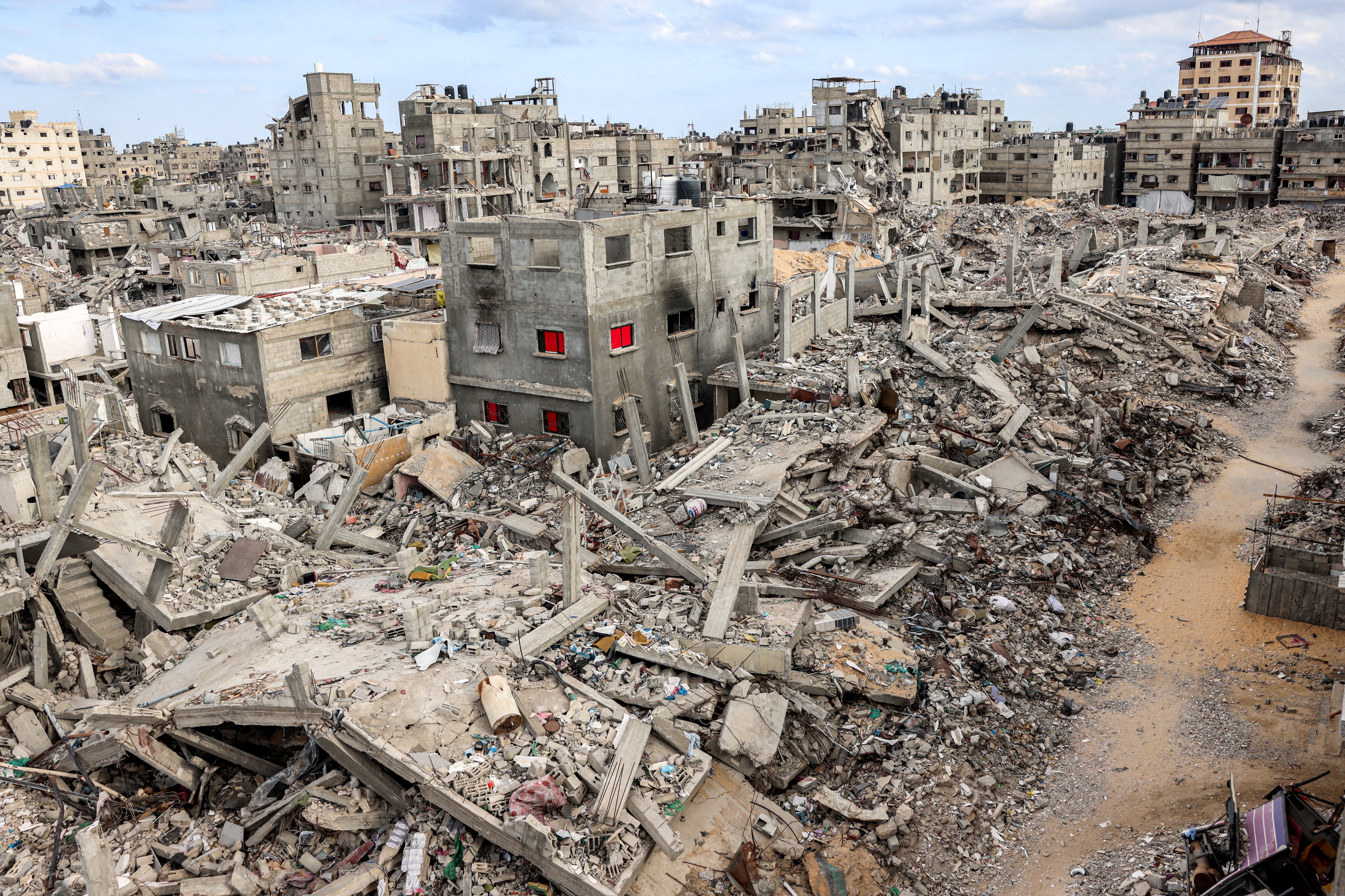 This overview shows destroyed buildings in Khan Yunis in the southern Gaza Strip