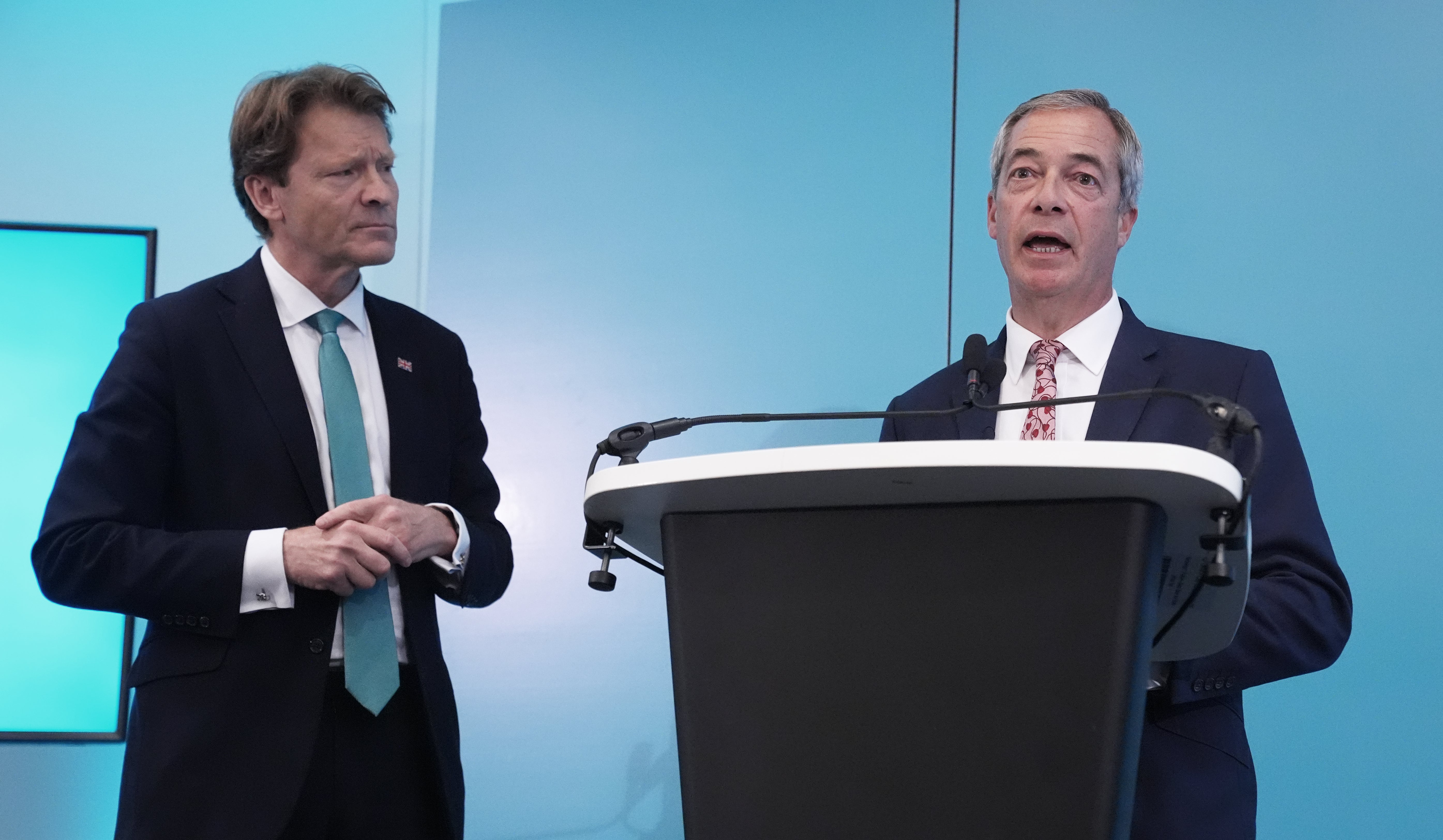 Leader Nigel Farage (right) and Deputy leader Richard Tice, speaking during a Reform UK press conference on law and order in Westminster