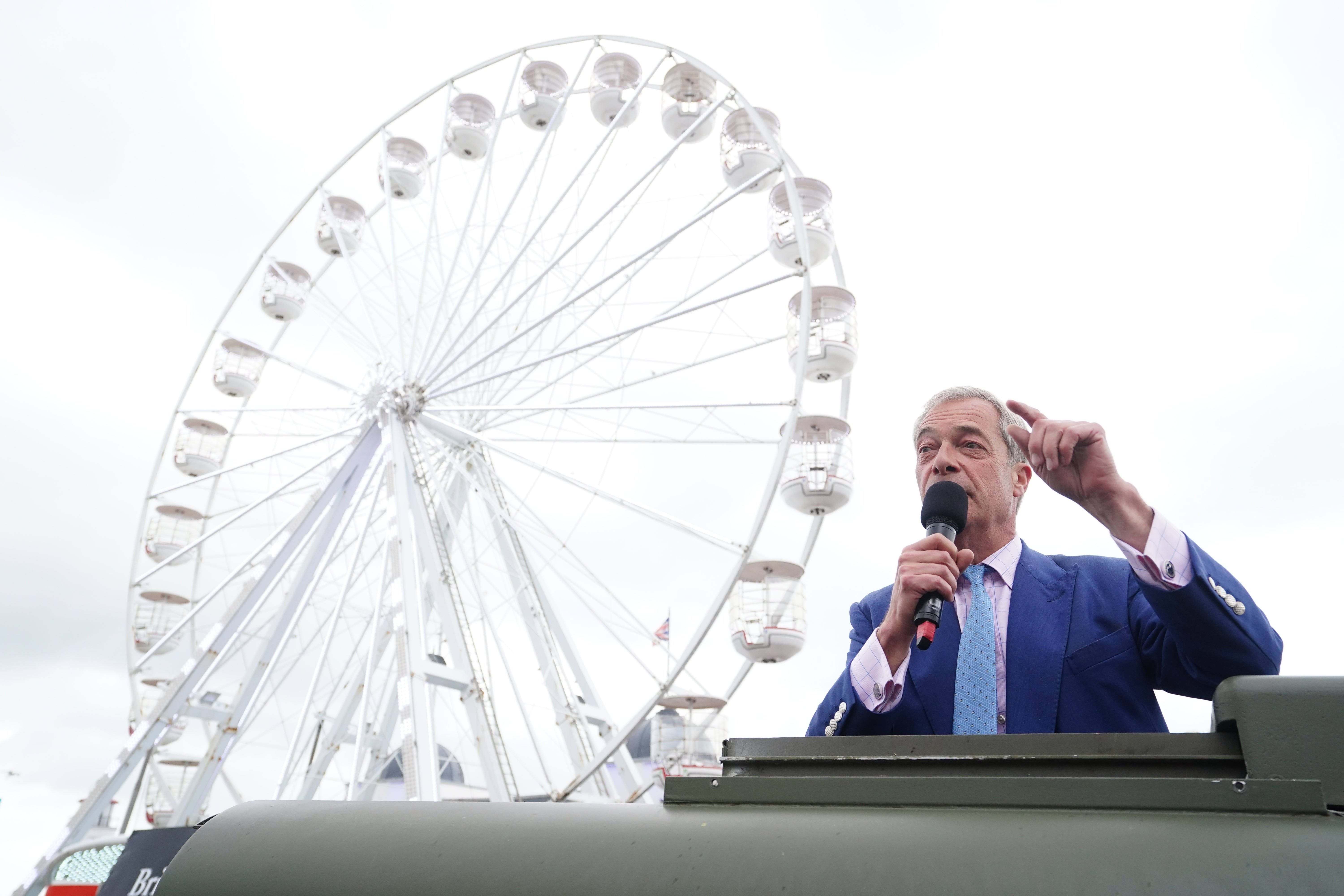 Reform UK leader Nigel Farage making a speech in his Clacton constituency