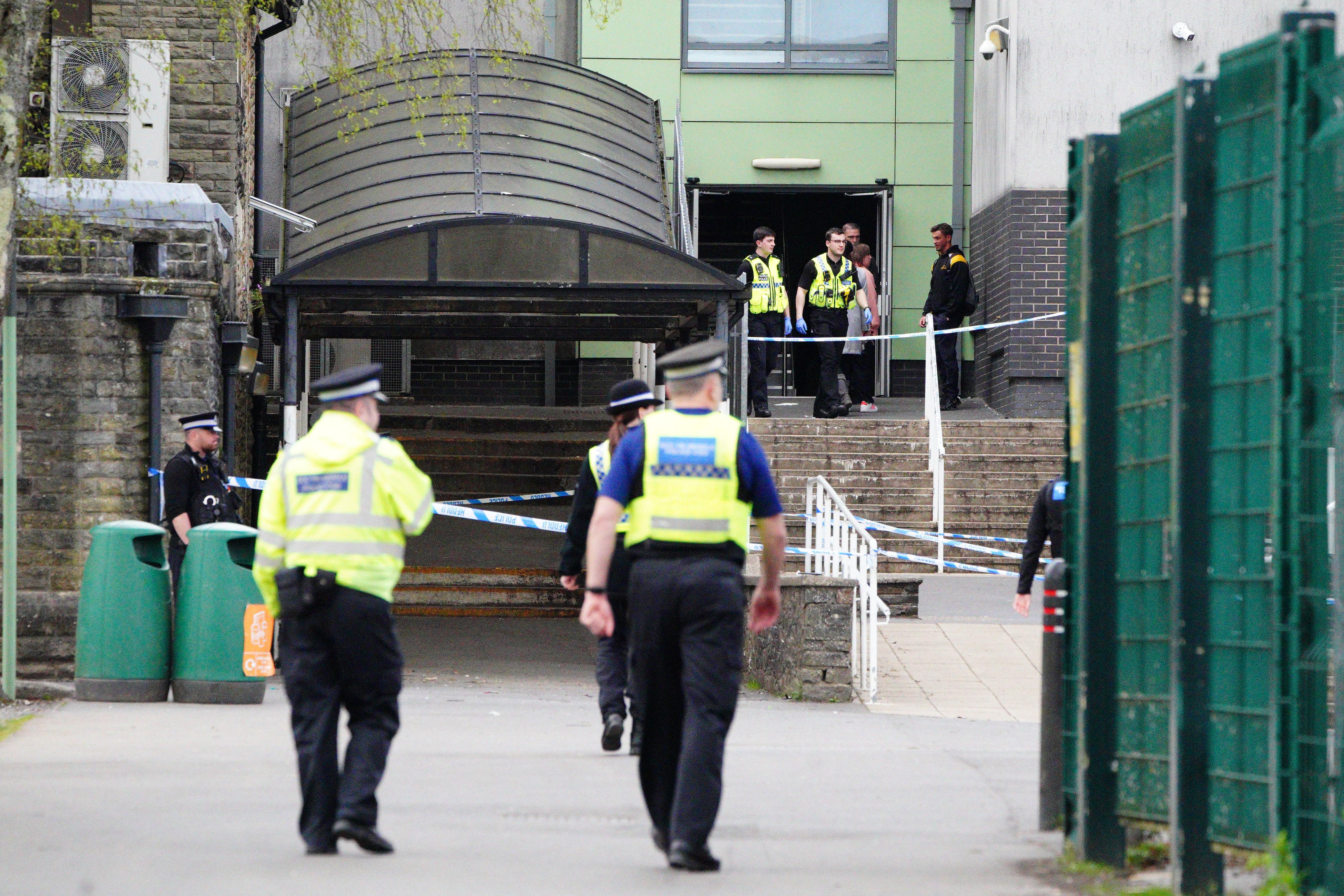 Police at Amman Valley school, in Ammanford (Ben Birchall/PA)