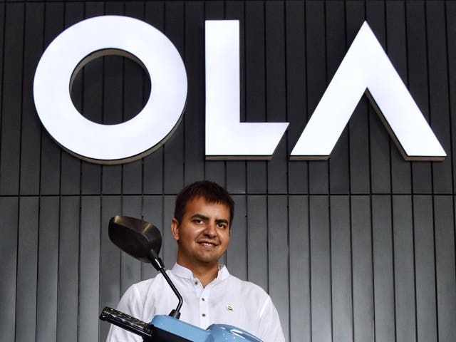 <p>Bhavish Aggarwal at the launch of the Ola electric scooter in Bengaluru, India, in 2021</p>