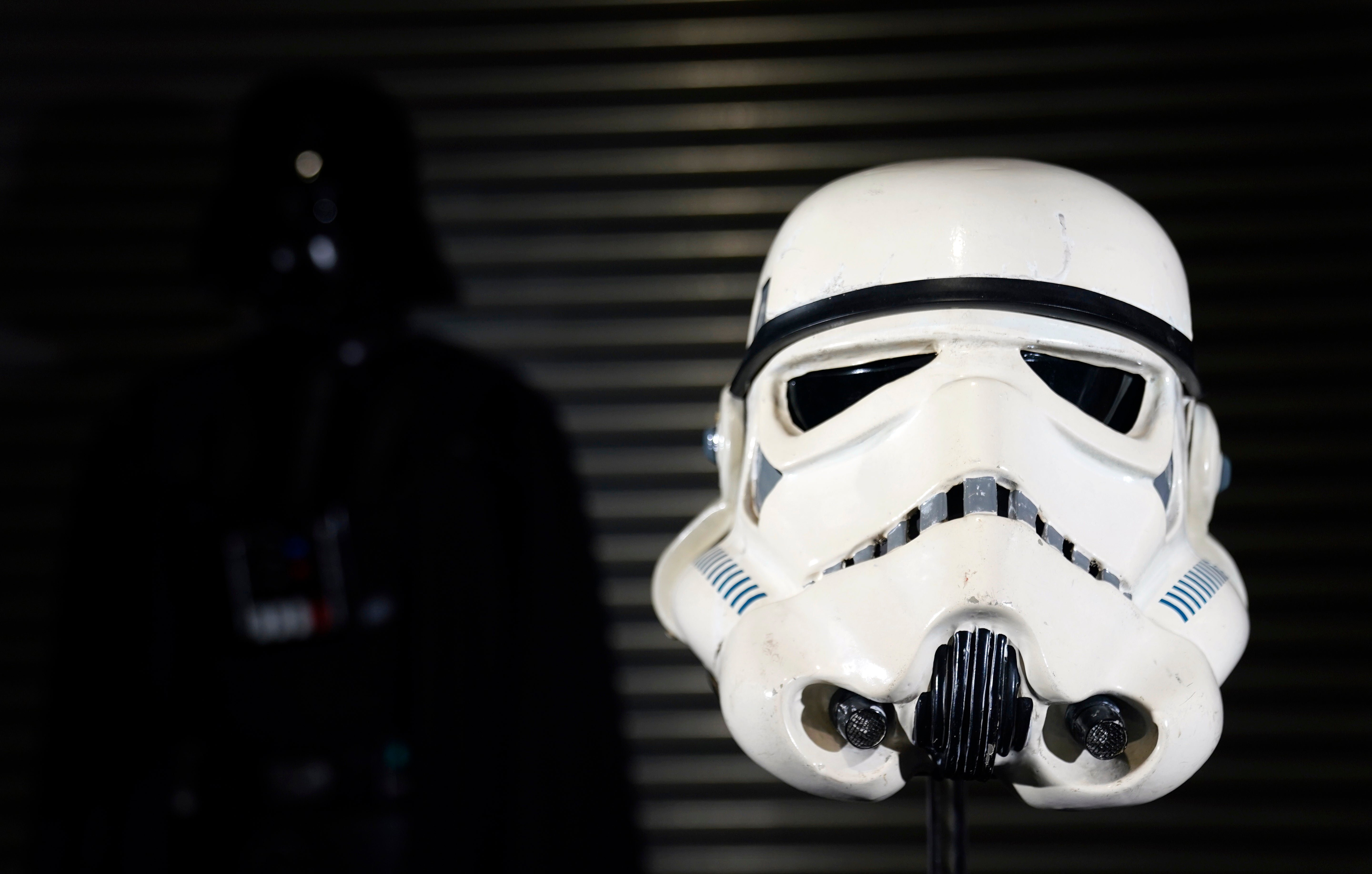 A view of a screen-matched Stormtrooper (Sandtrooper) helmet from the 'Move Along, Move Along' scene