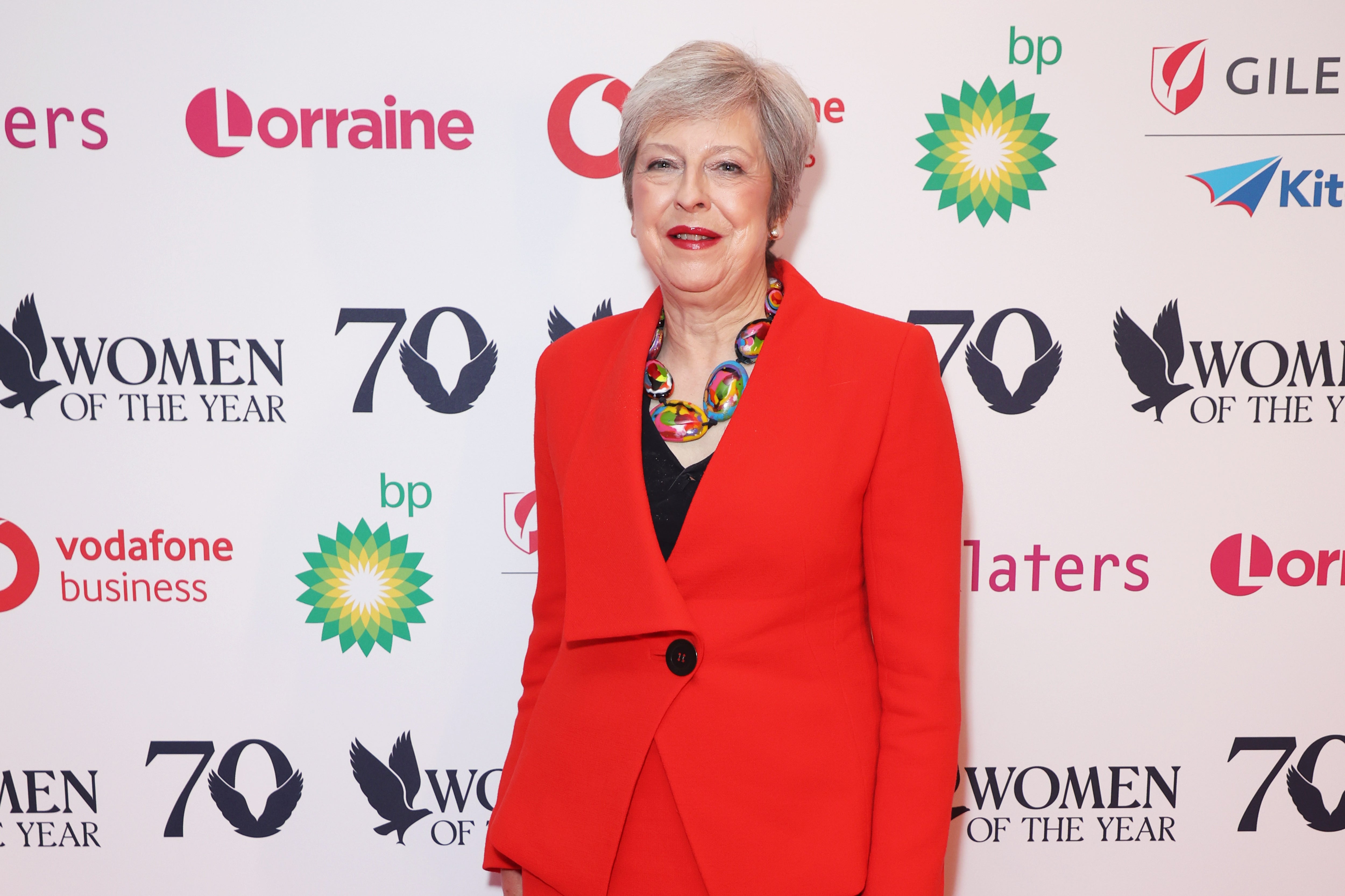 Former prime minister Theresa May attends the Women of the Year Lunch and Awards at Royal Lancaster Hotel