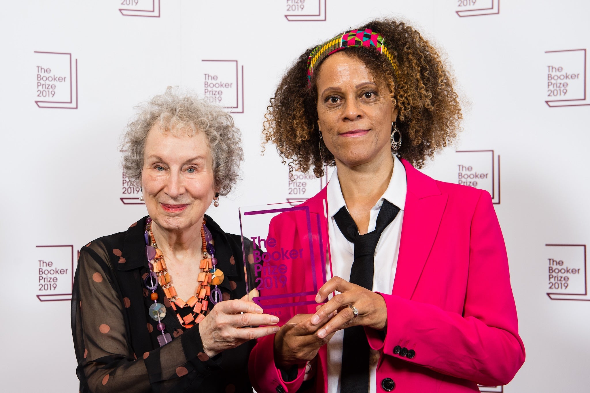 Margaret Atwood and Evaristo with the 2019 Booker Prize they won jointly