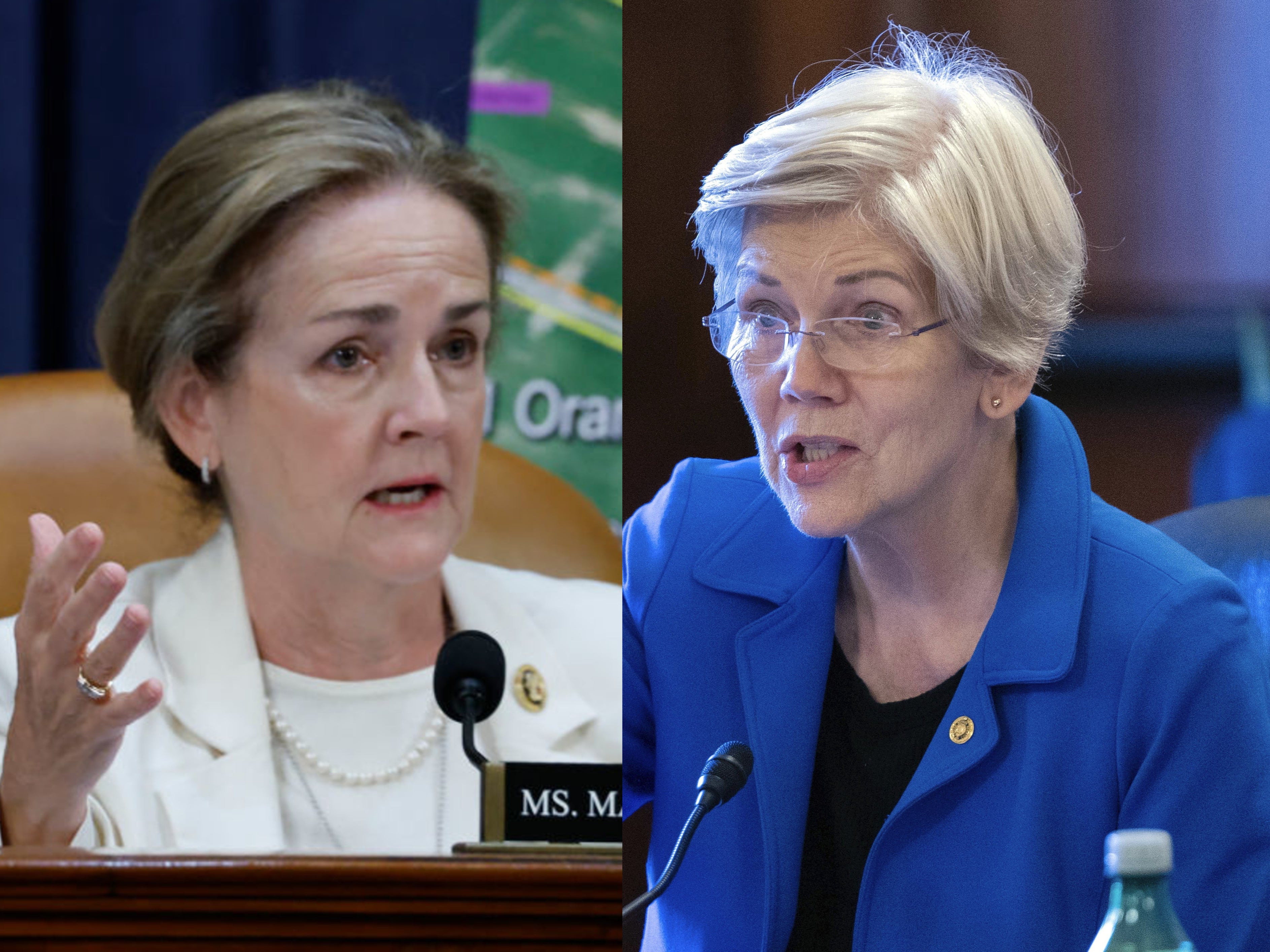 Pennsylvania representative Madeline Dean, left, and Massachusetts senator Elizabeth Warren, right, have written to three US food and drink giants about ‘shrinkflation'