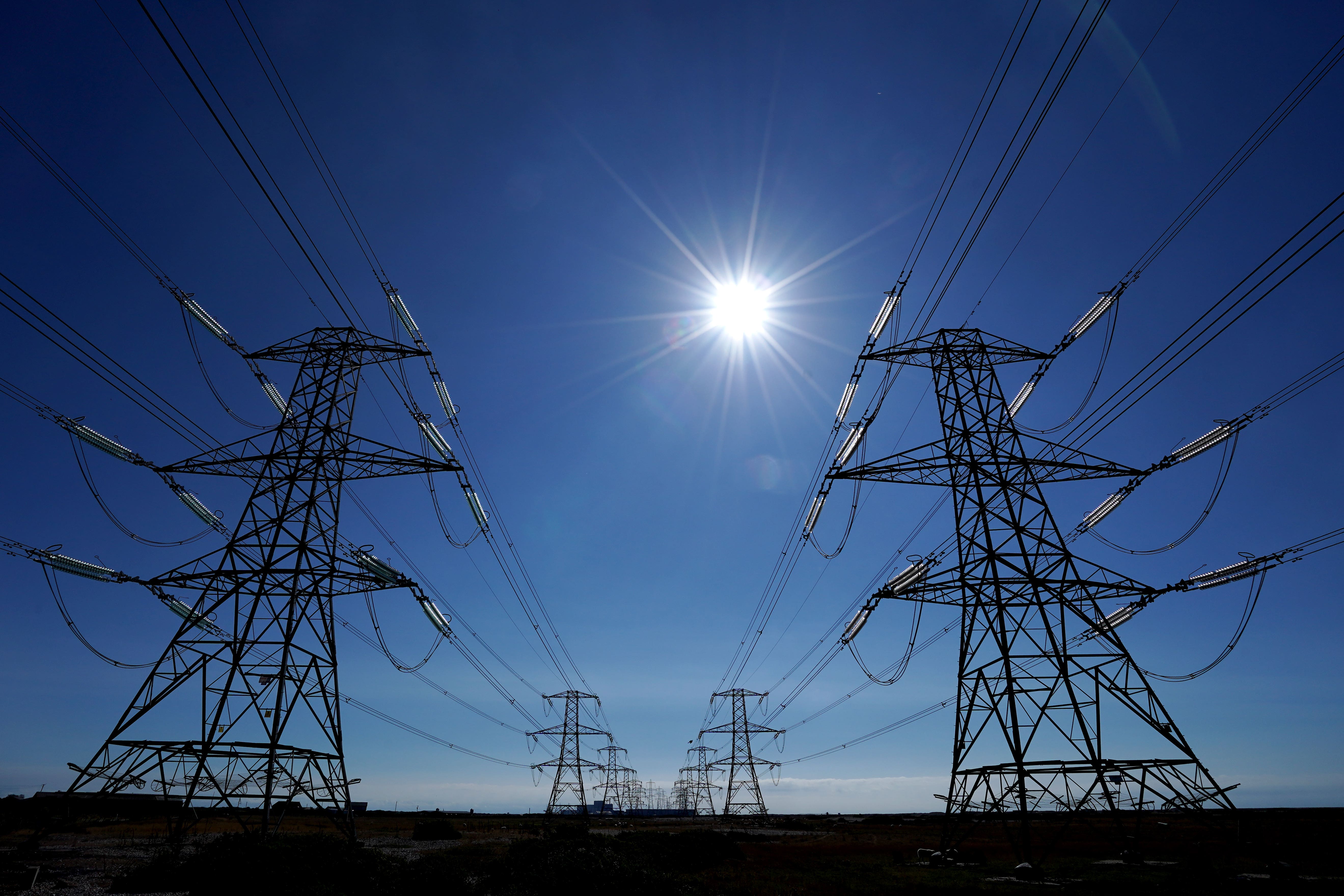 Electricity pylons run across Romney Marsh in Kent (Gareth Fuller/PA)