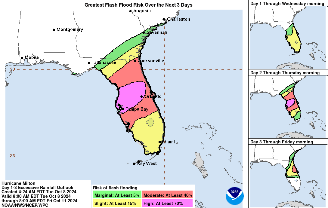 Flooding risk for parts of Florida with the Sunshine State anticipated to experience up to 18in rain