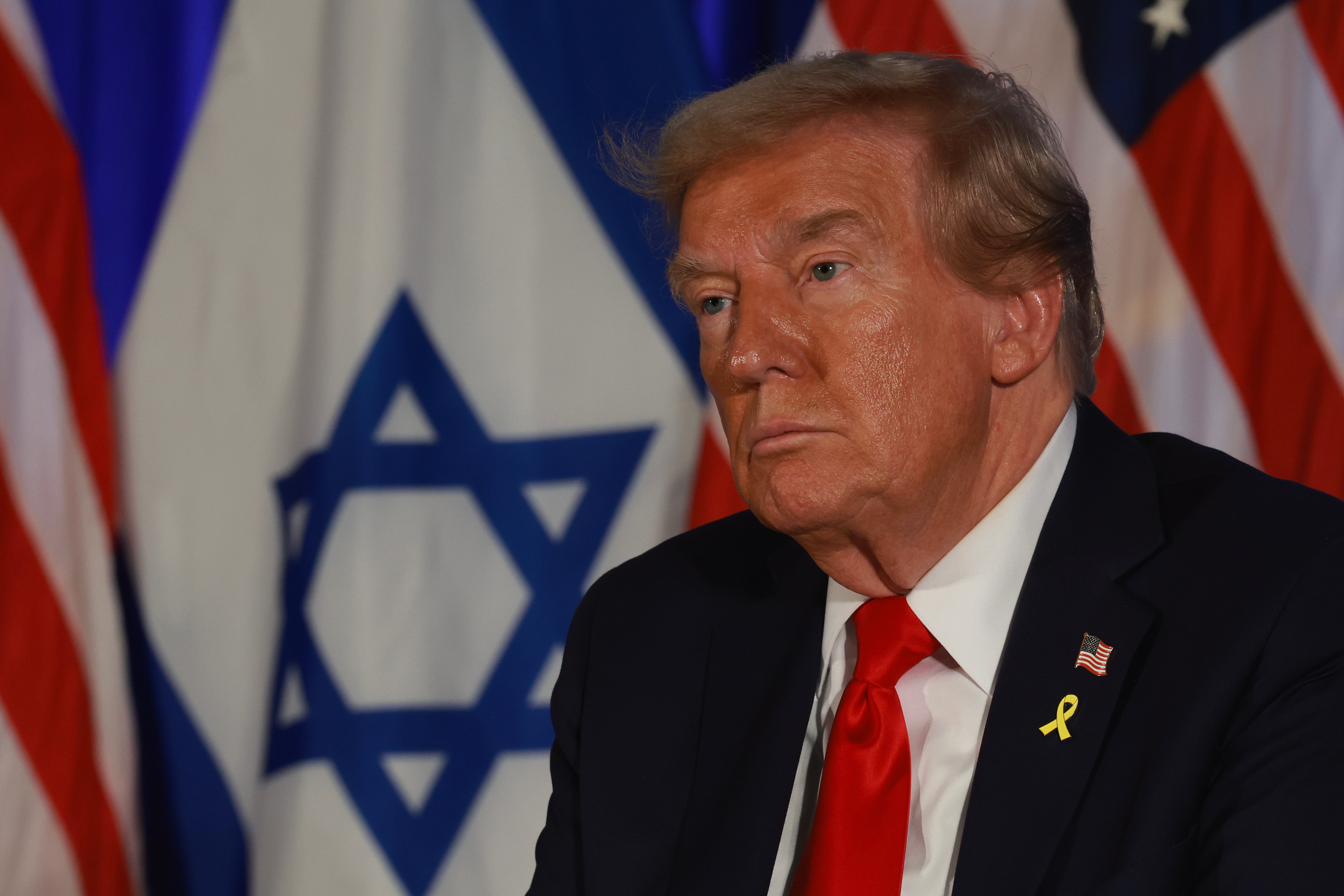 Donald Trump speaks at an October 7 remembrance event in Doral, Florida on Monday. Trump told conservative radio show host Hugh Hewitt that Gaza could be rebuilt ‘better than Monaco'