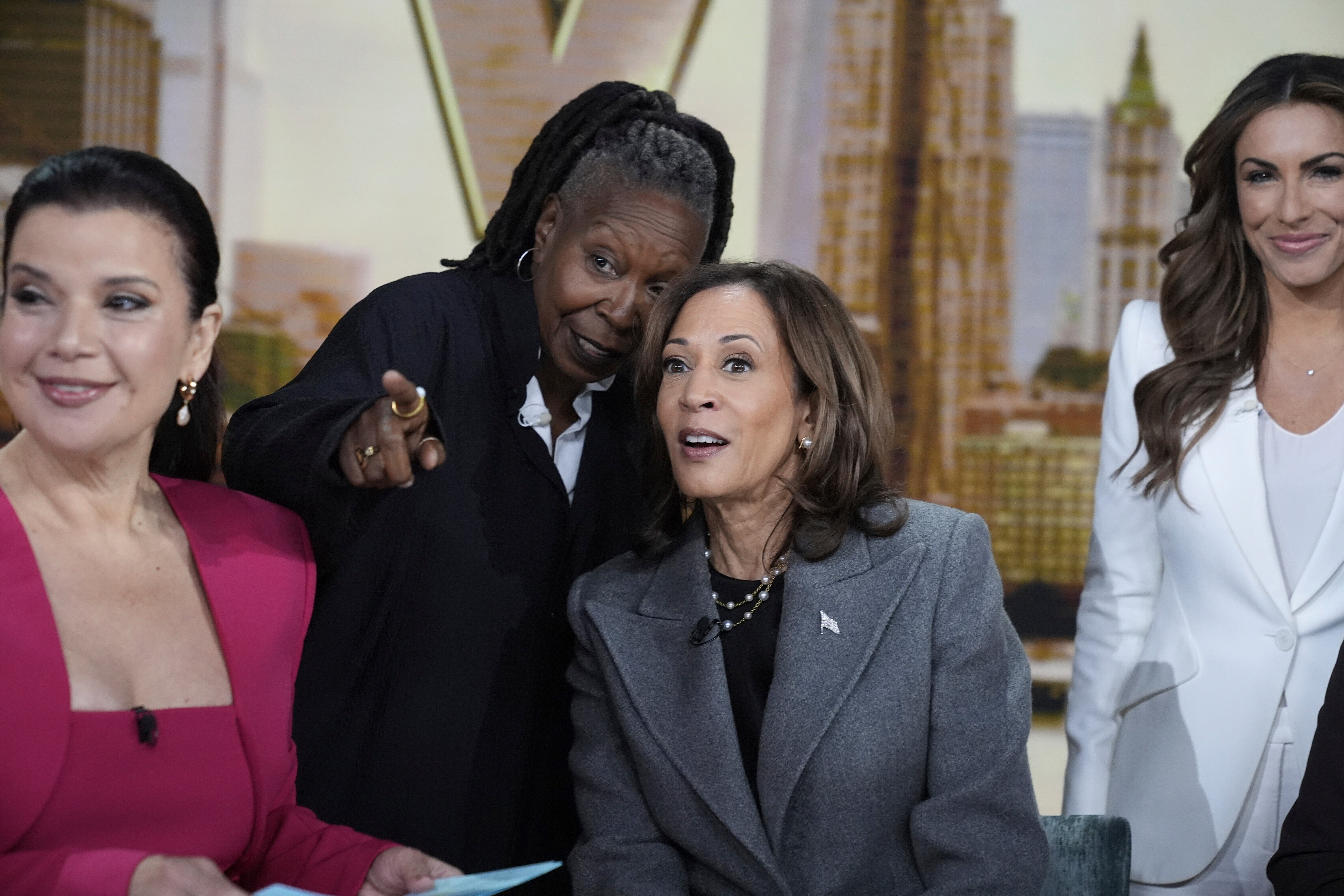 Kamala Harris with the hosts of The View, Ana Navarro, Whoopi Goldberg and Alyssa Farah Griffin