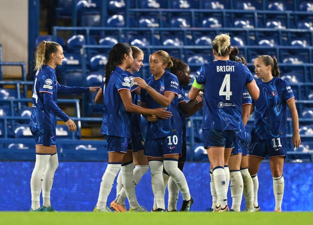 <p>Mayra Ramirez scored Chelsea’s third goal of their 3-2 win against Real Madrid </p>