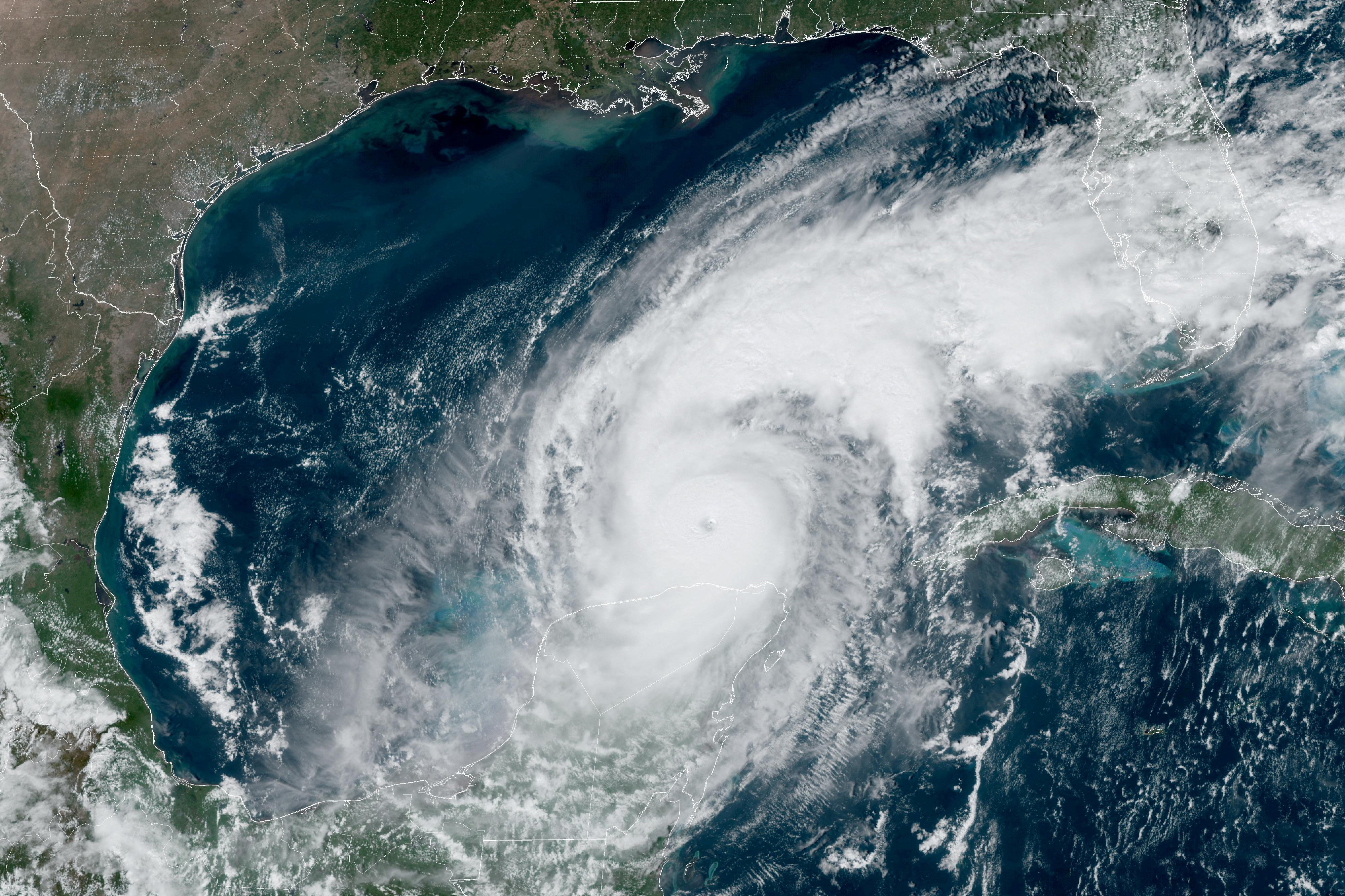 A satellite image shows Hurricane Milton progressing before its expected landfall in Florida