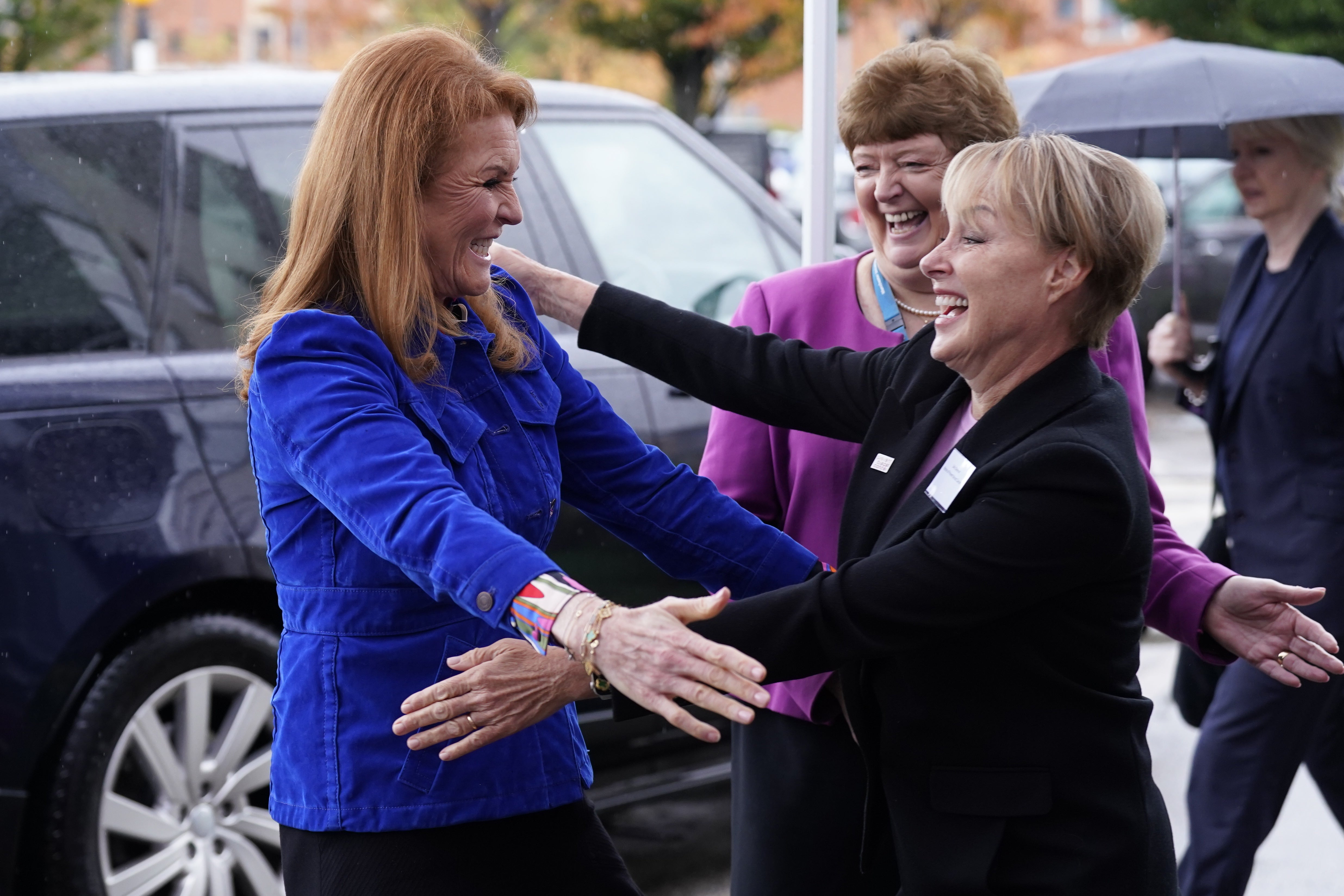 Sarah, Duchess of York, embraces Coronation Street star Sally Dynevor (Danny Lawson/PA)