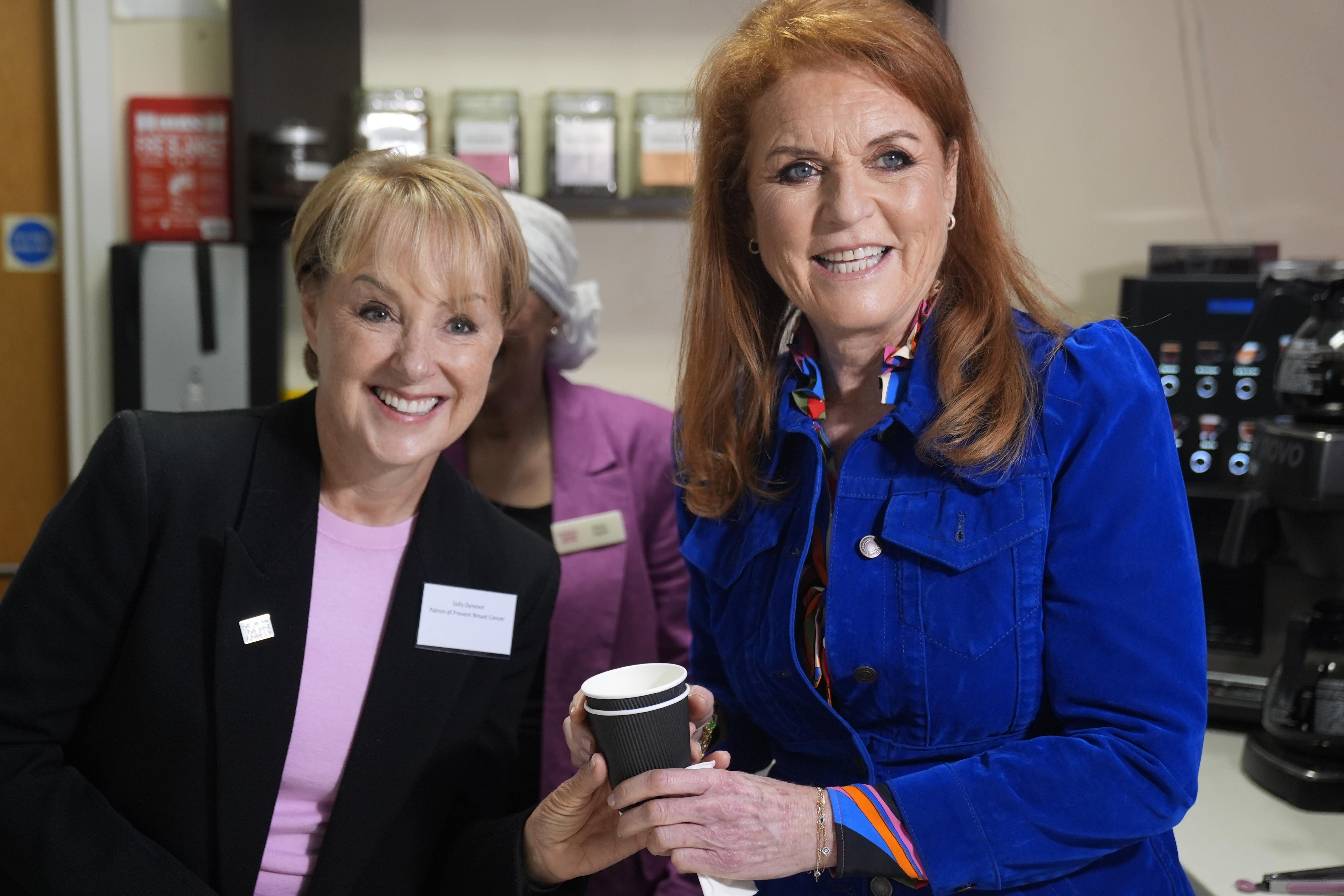 Sarah, Duchess of York, and Coronation Street star Sally Dynevor visited the Prevent Breast Cancer headquarters (Danny Lawson/PA)