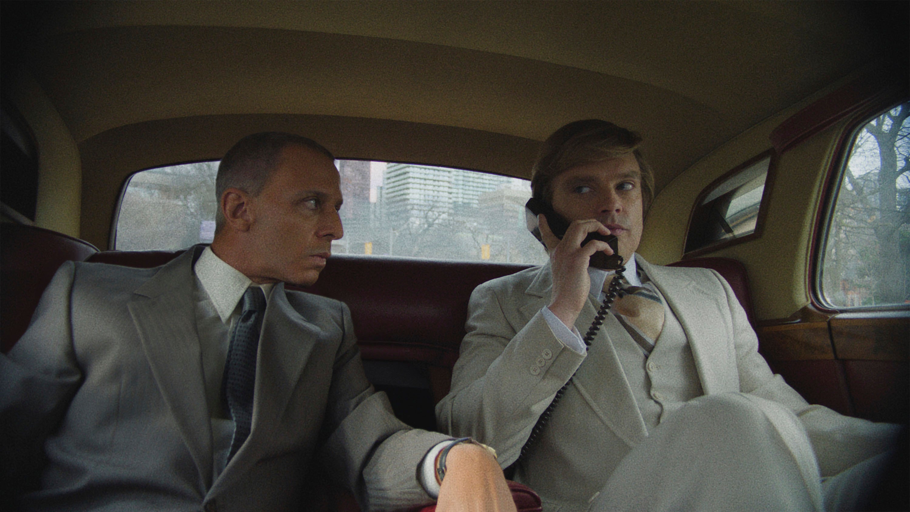 Jeremy Strong, left, and Sebastian Stan in a scene from the film ‘The Apprentice’