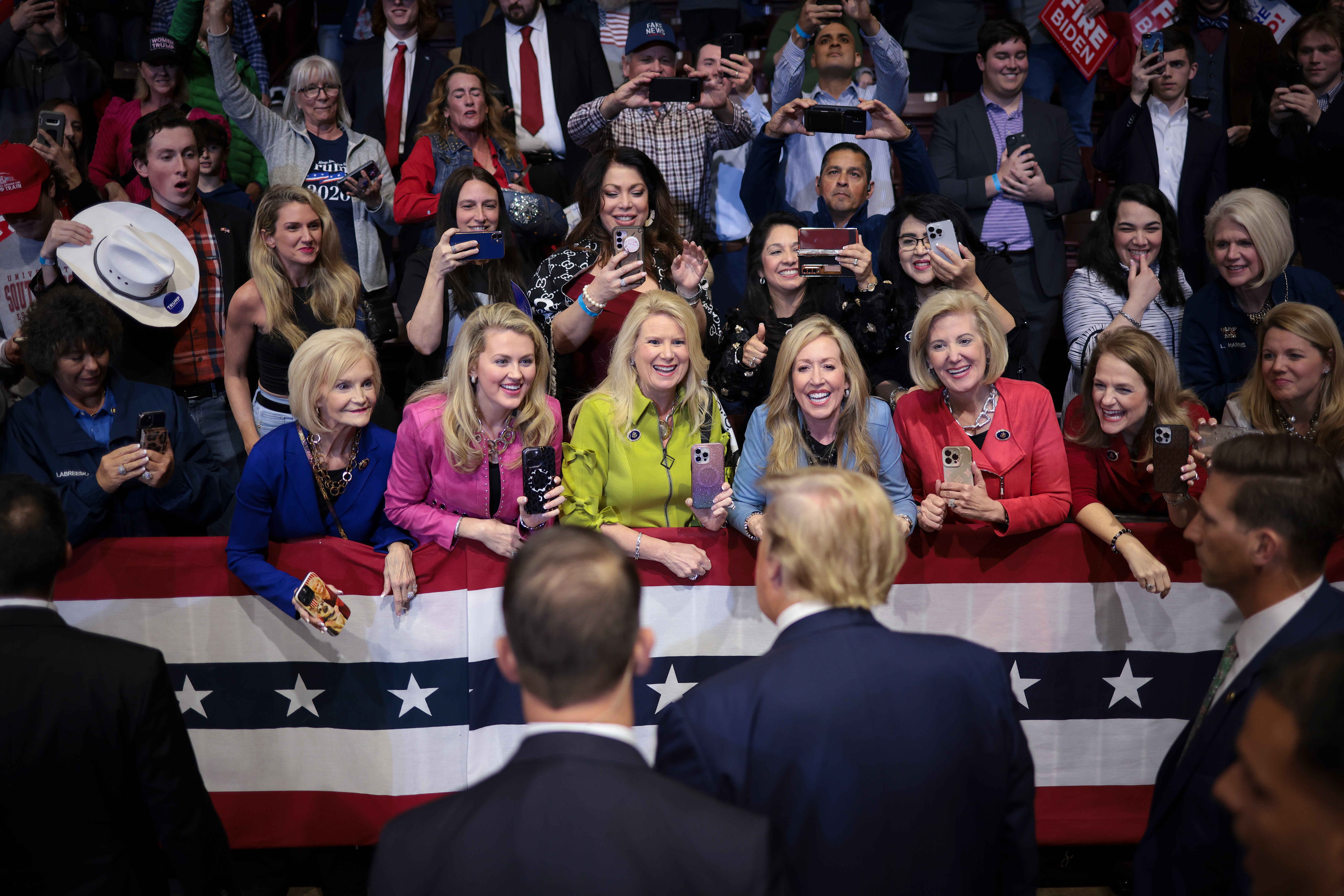 Donald Trump greets supporters after speaking at a Get Out The Vote rally at Winthrop University on February 23, 2024 in Rock Hill, South Carolina