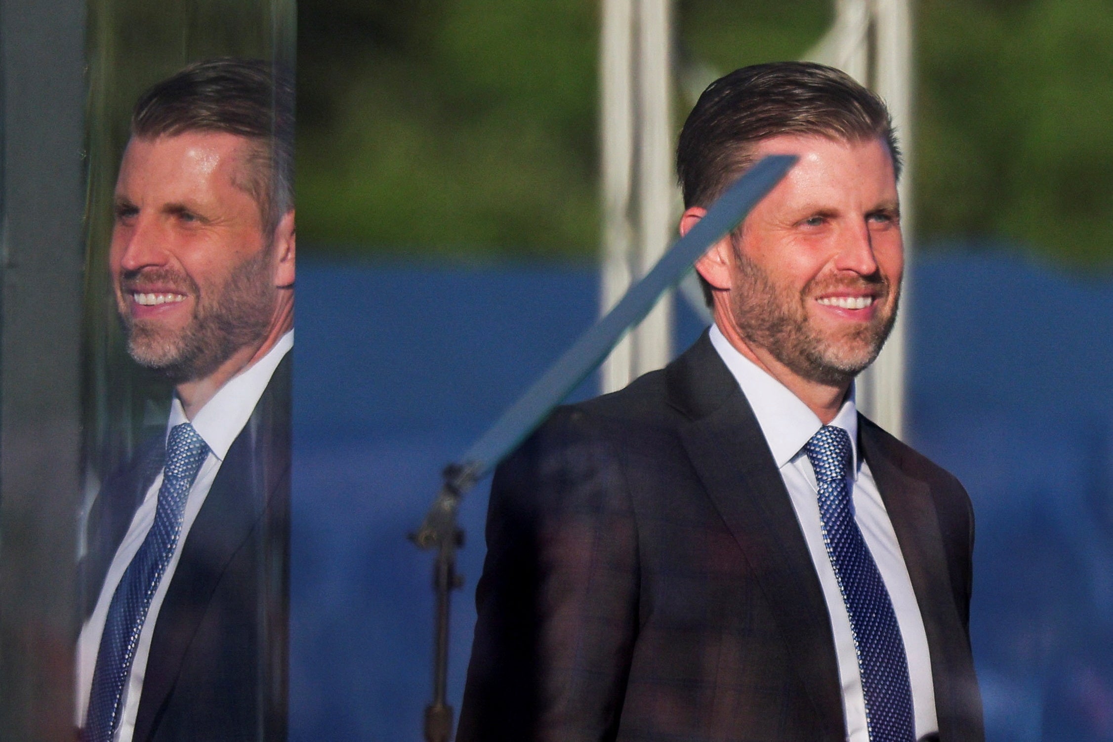 Eric Trump walks on stage at a rally by Republican presidential nominee and former U.S. President Donald Trump, on the day Donald Trump returns in Butler after the July assassination attempt against him, Pennsylvania, U.S., October 5, 2024.