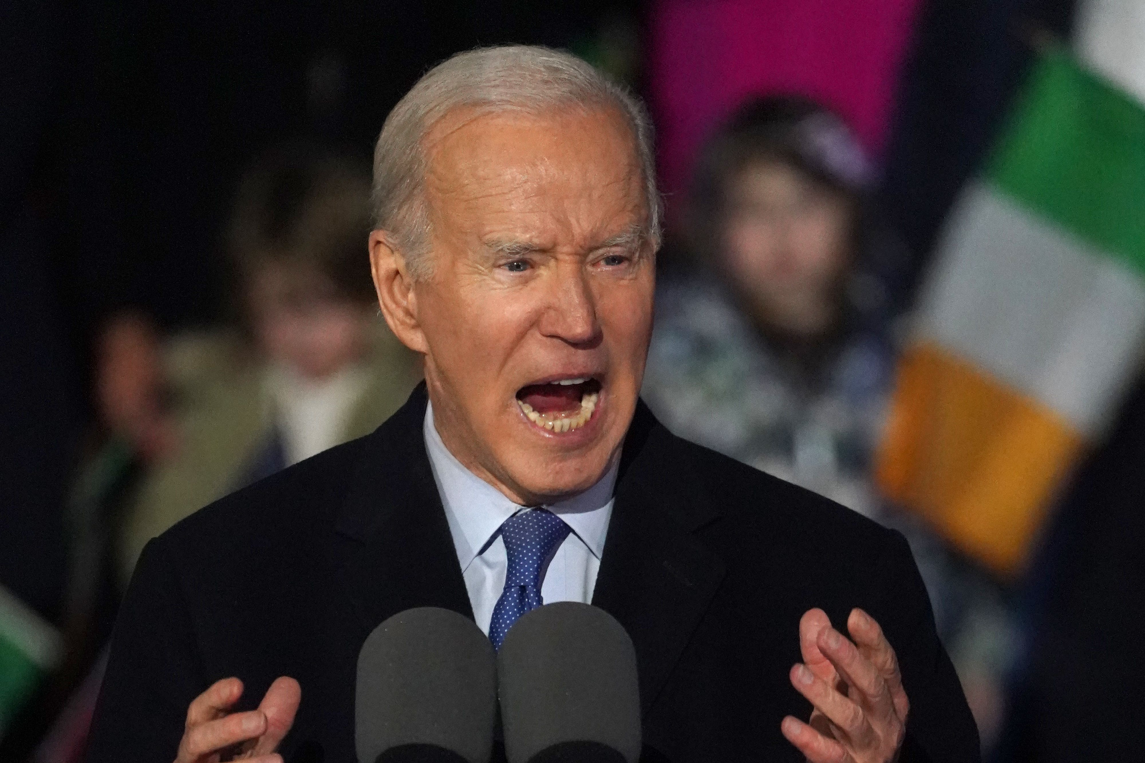 US President Joe Biden speaks at St Muredach’s Cathedral in Ballina (Brian Lawless/PA)