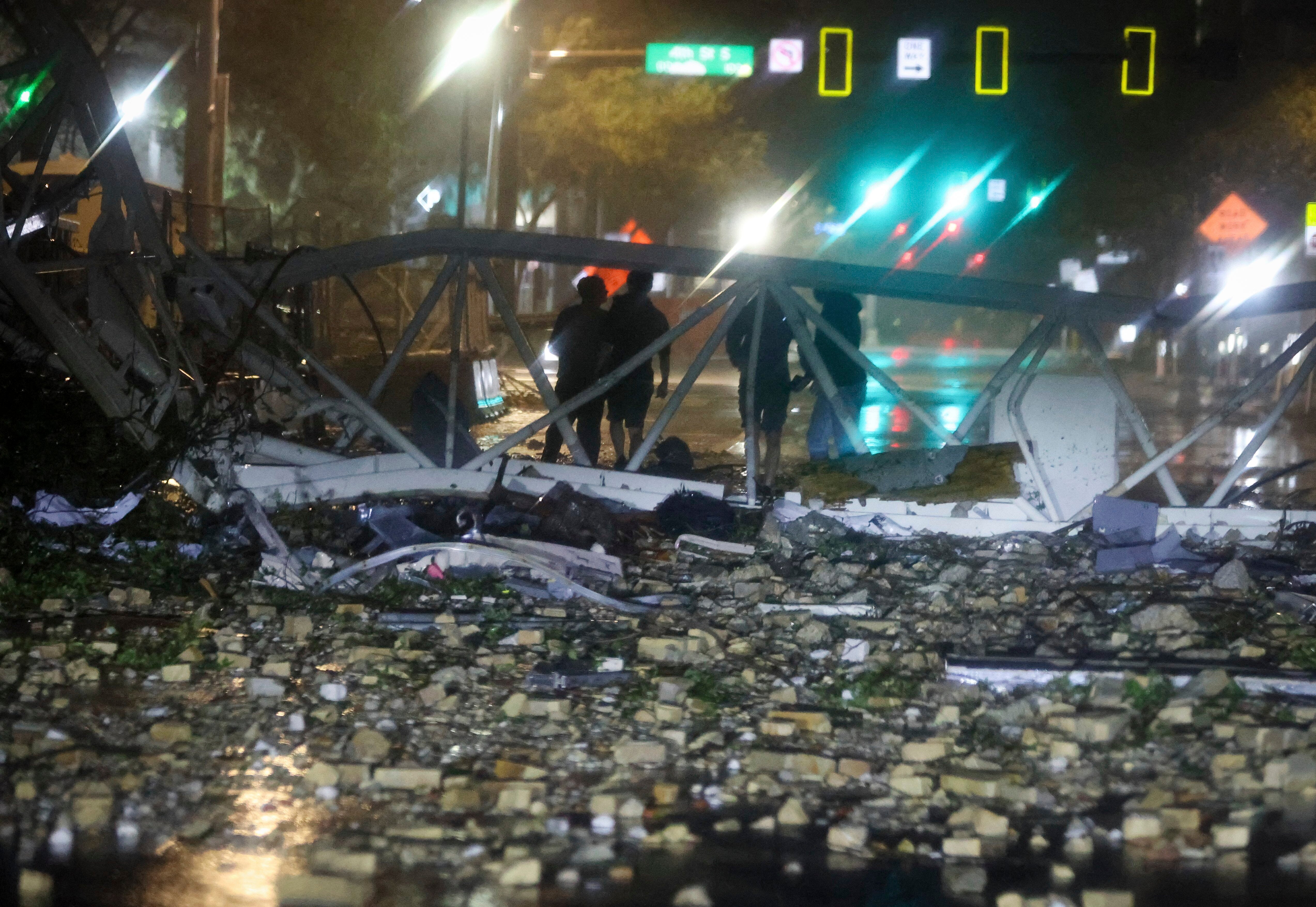 Fallen crane along 1st Avenue South near the Tampa Bay Times offices in St. Petersburg