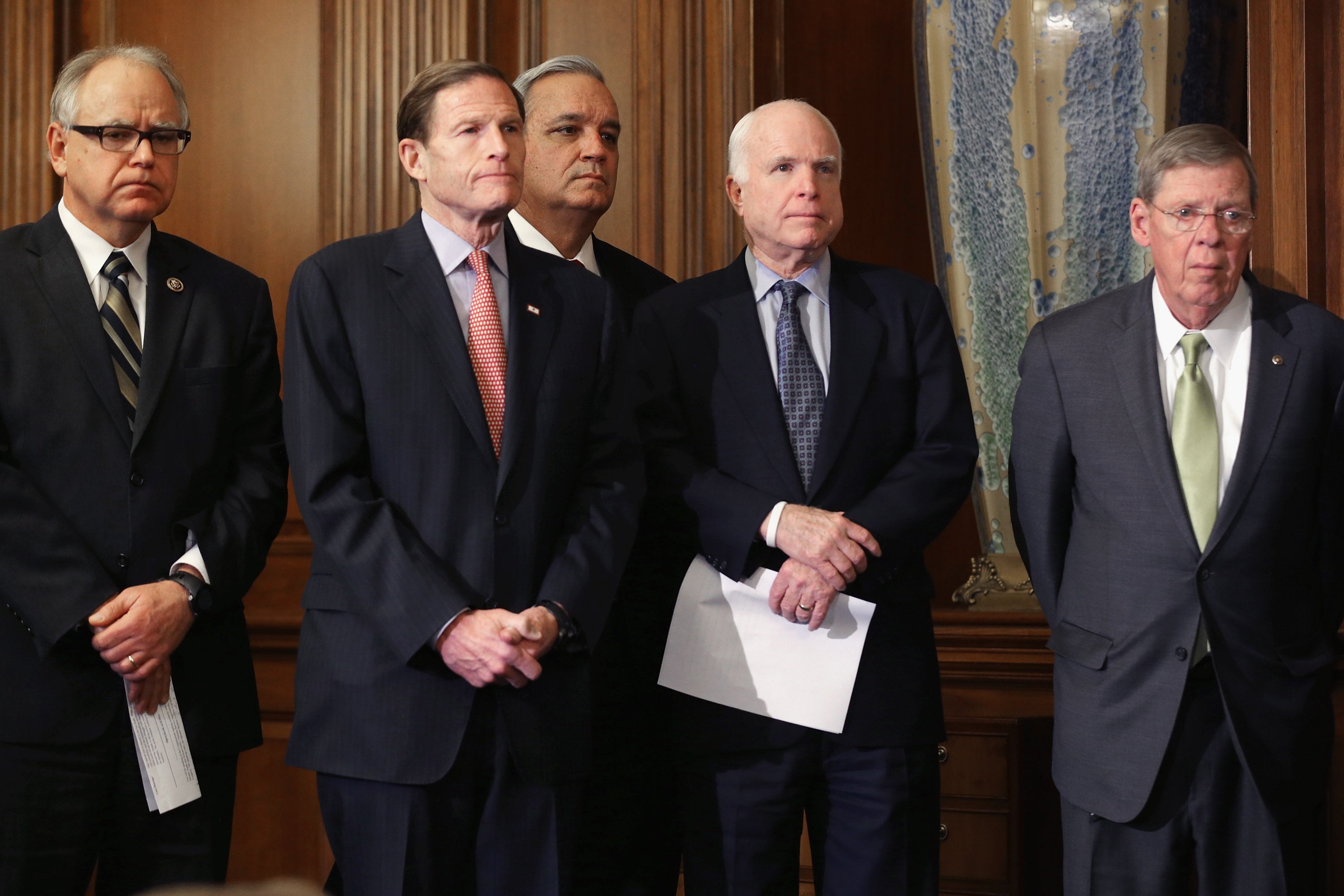 Governor Tim Walz touted his work with the late Arizona Senator Sen. John McCain (R-AZ) during an event at a Veterans of Foreign Wars hall with McCain’s son Jim.