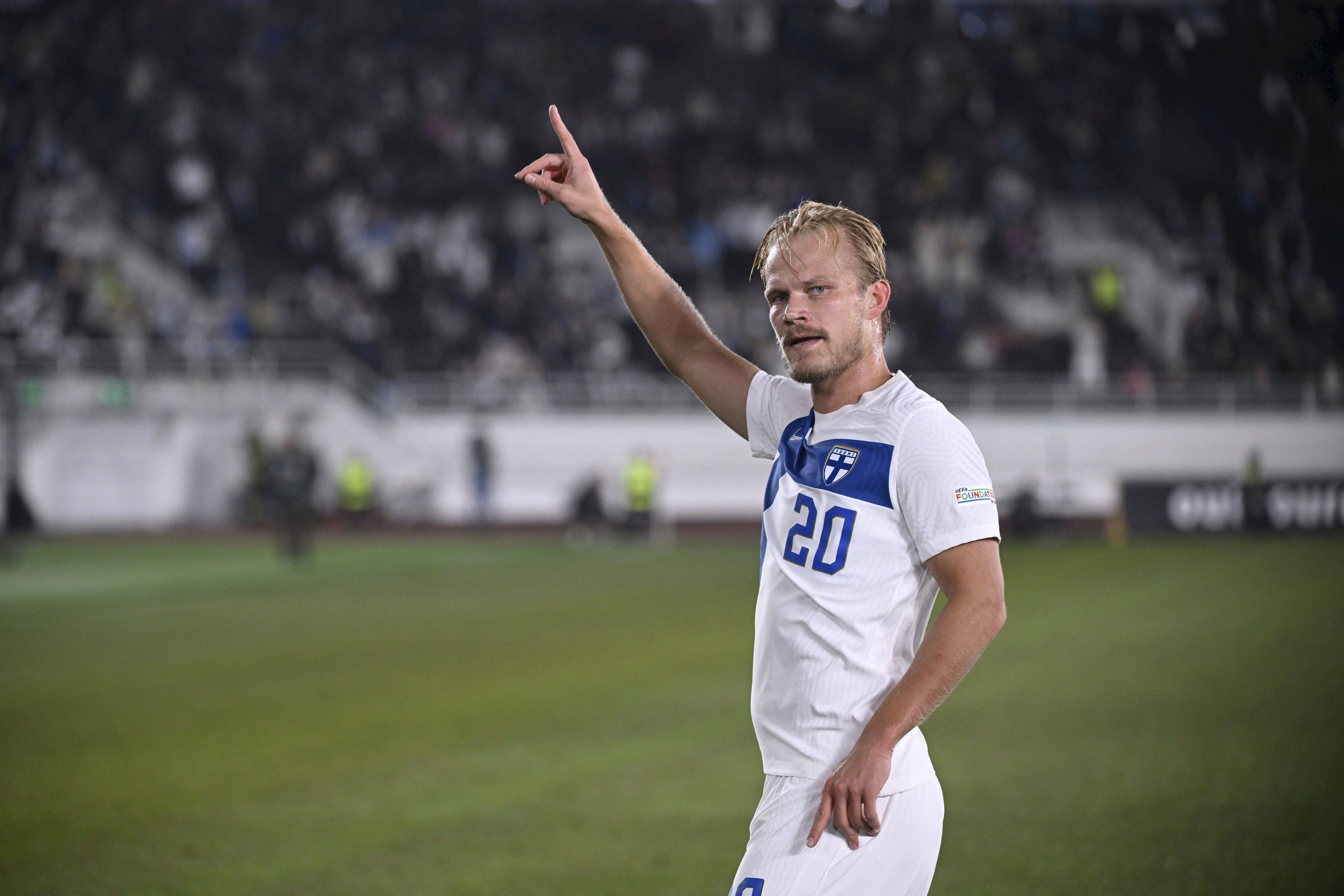 Joel Pohjanpalo put Finland ahead (Antti Aimo-Koivisto/Lehtikuva via AP)