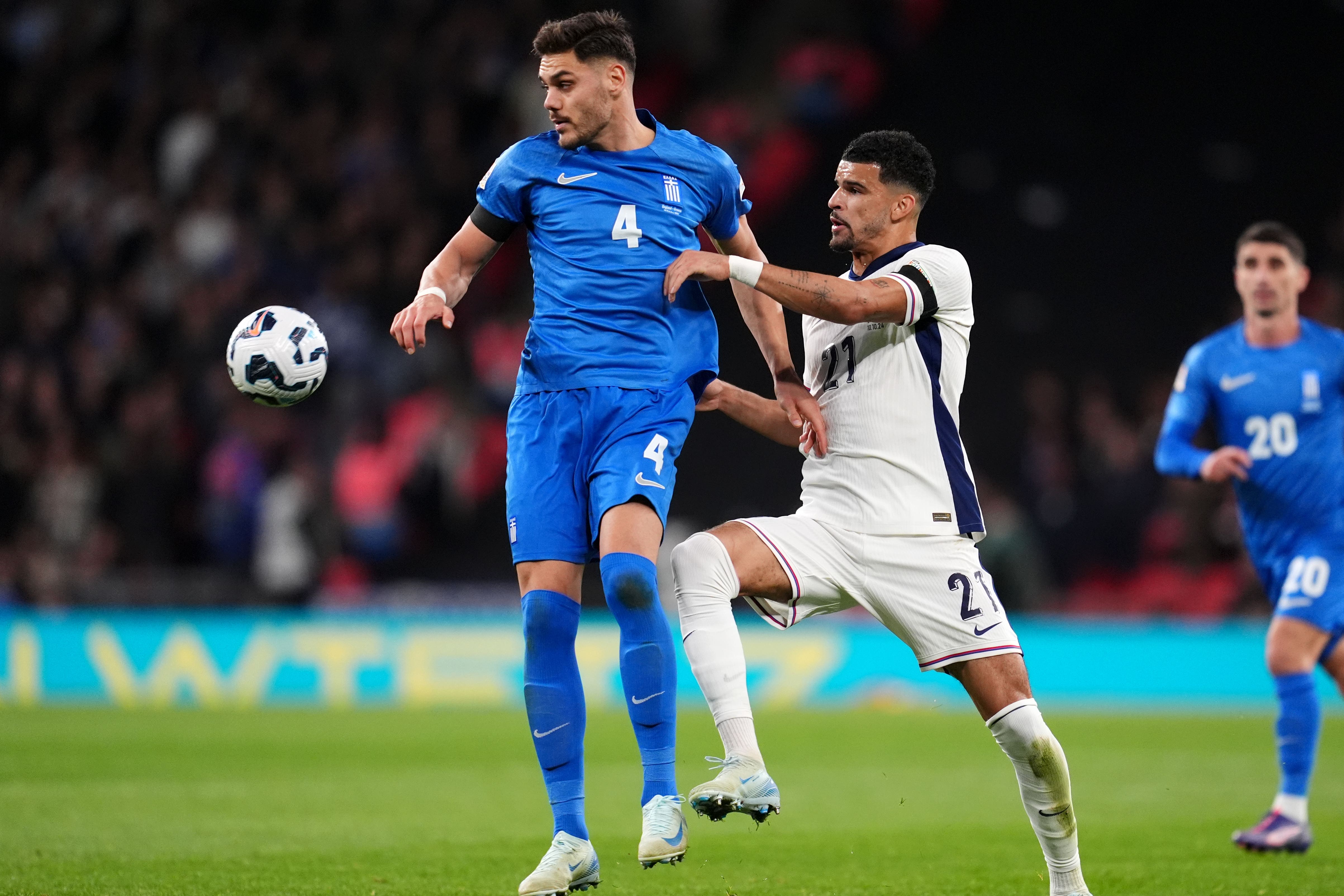 Dominic Solanke, right, made his second England appearance, seven years after his first (Adam Davy/PA)