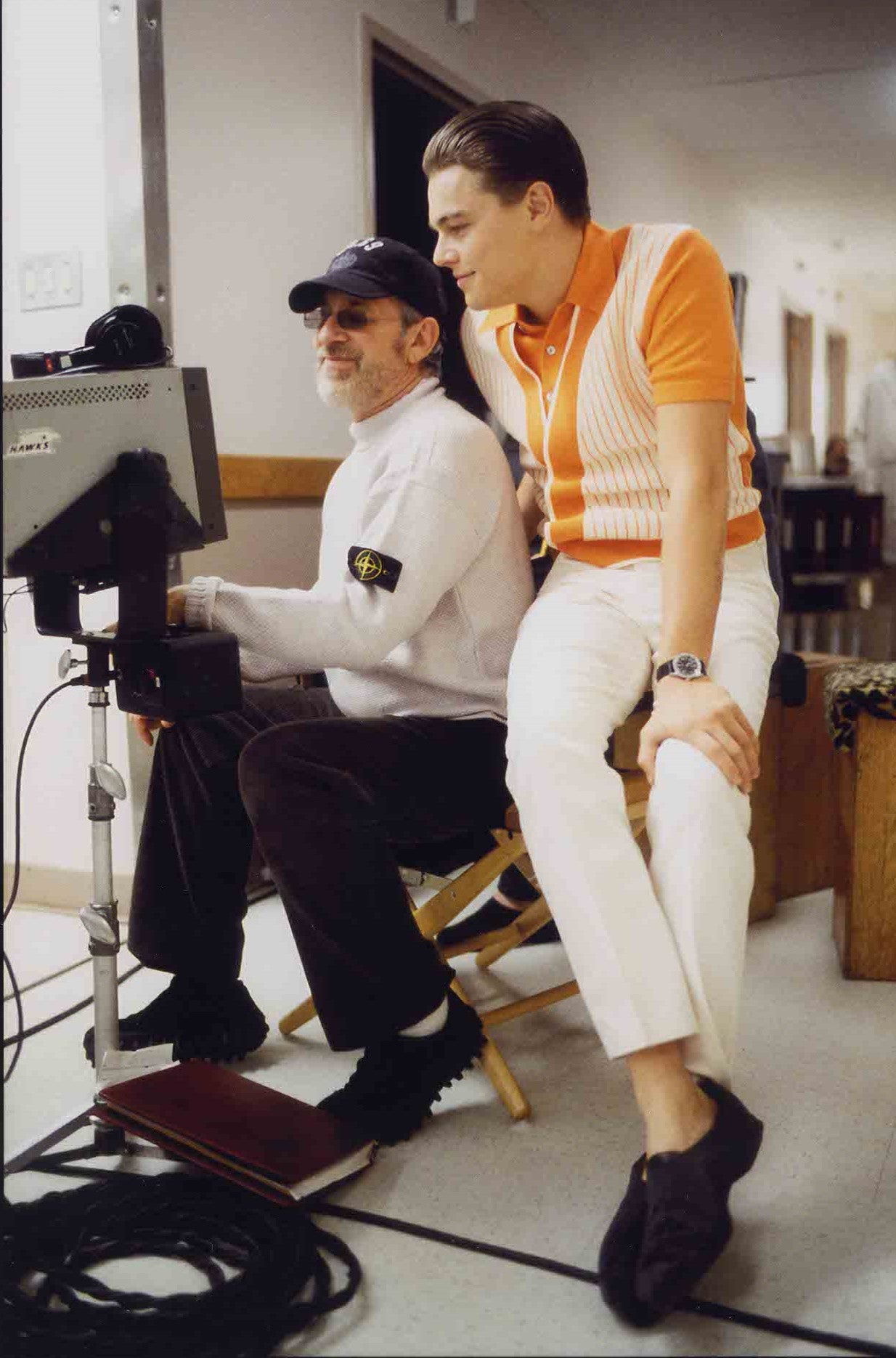 With Leonardo DiCaprio during the making of ‘Catch Me If You Can’ (2002)