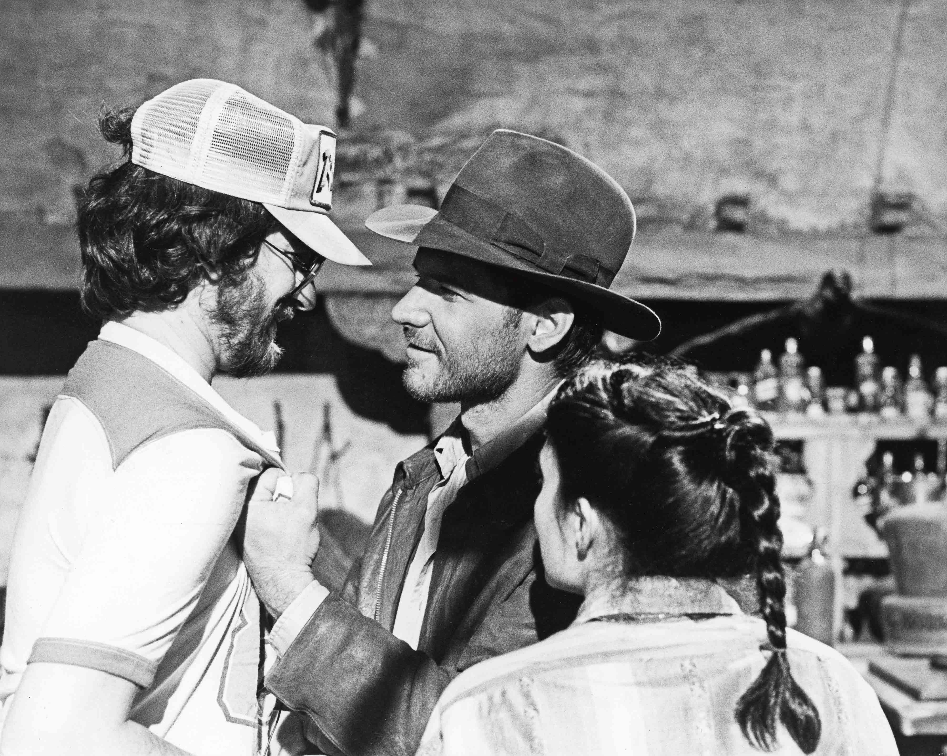 With Harrison Ford and Karen Allen on the set of ‘Raiders of the Lost Ark’ (1981)