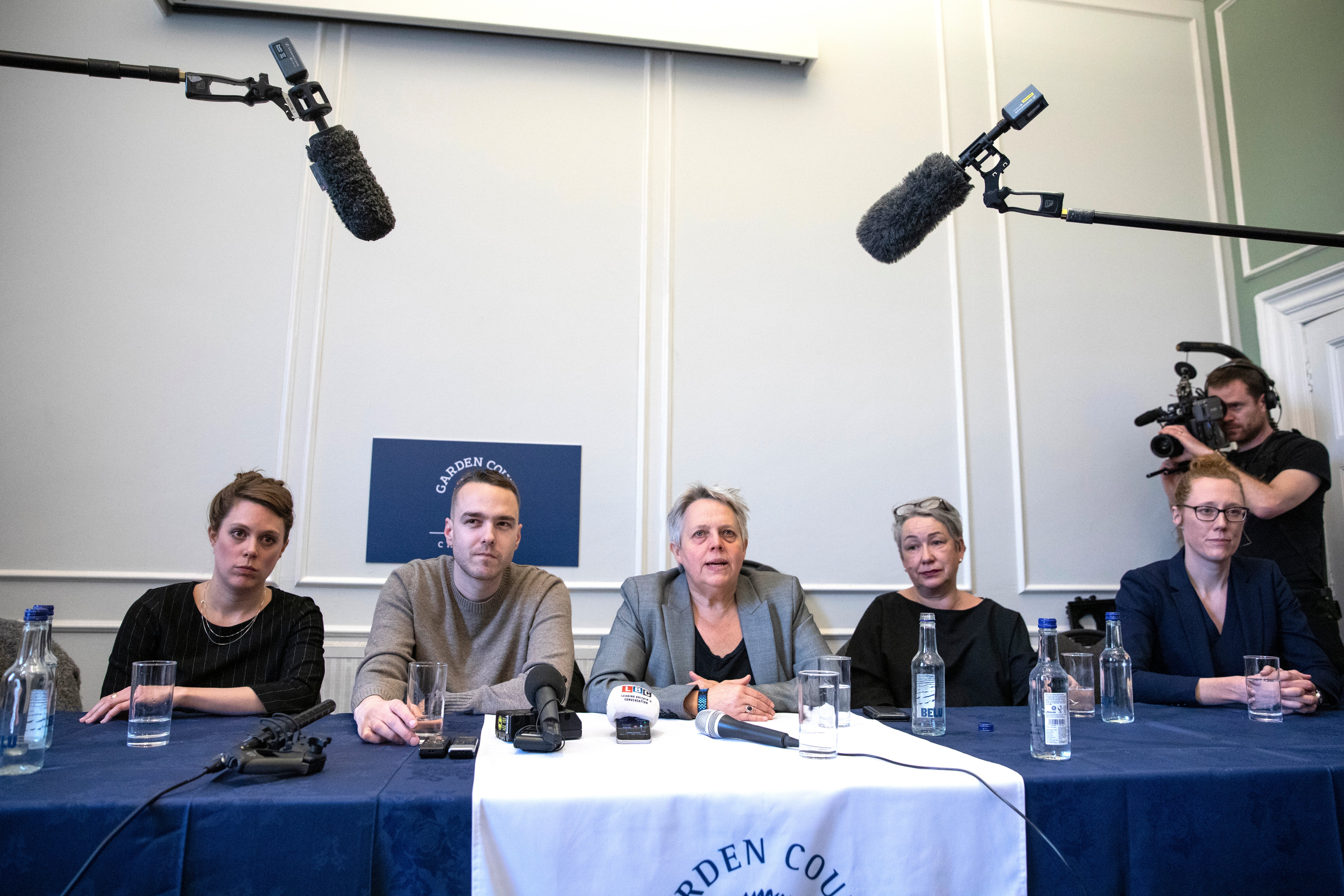 David Challen (second left) speaking at a press conference near the High Court in 2019