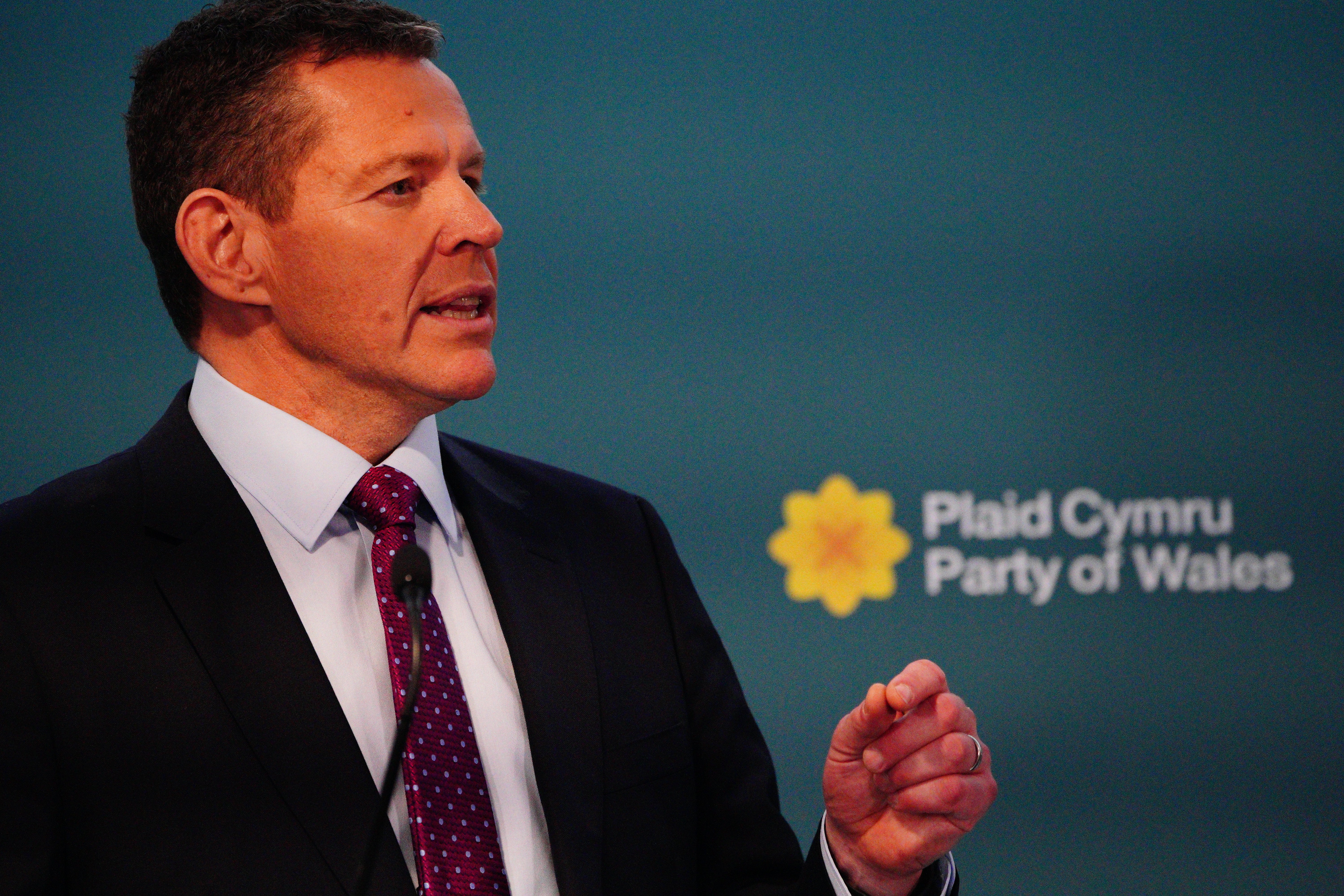 Leader of Plaid Cymru Rhun ap Iorwerth speaks during the party's annual conference at the Principality Stadium in Cardiff