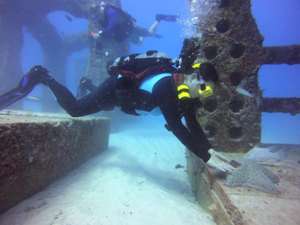 A diver installing a sculpture at Neptune Memorial Reef, where the top plot costs upwards of $9m