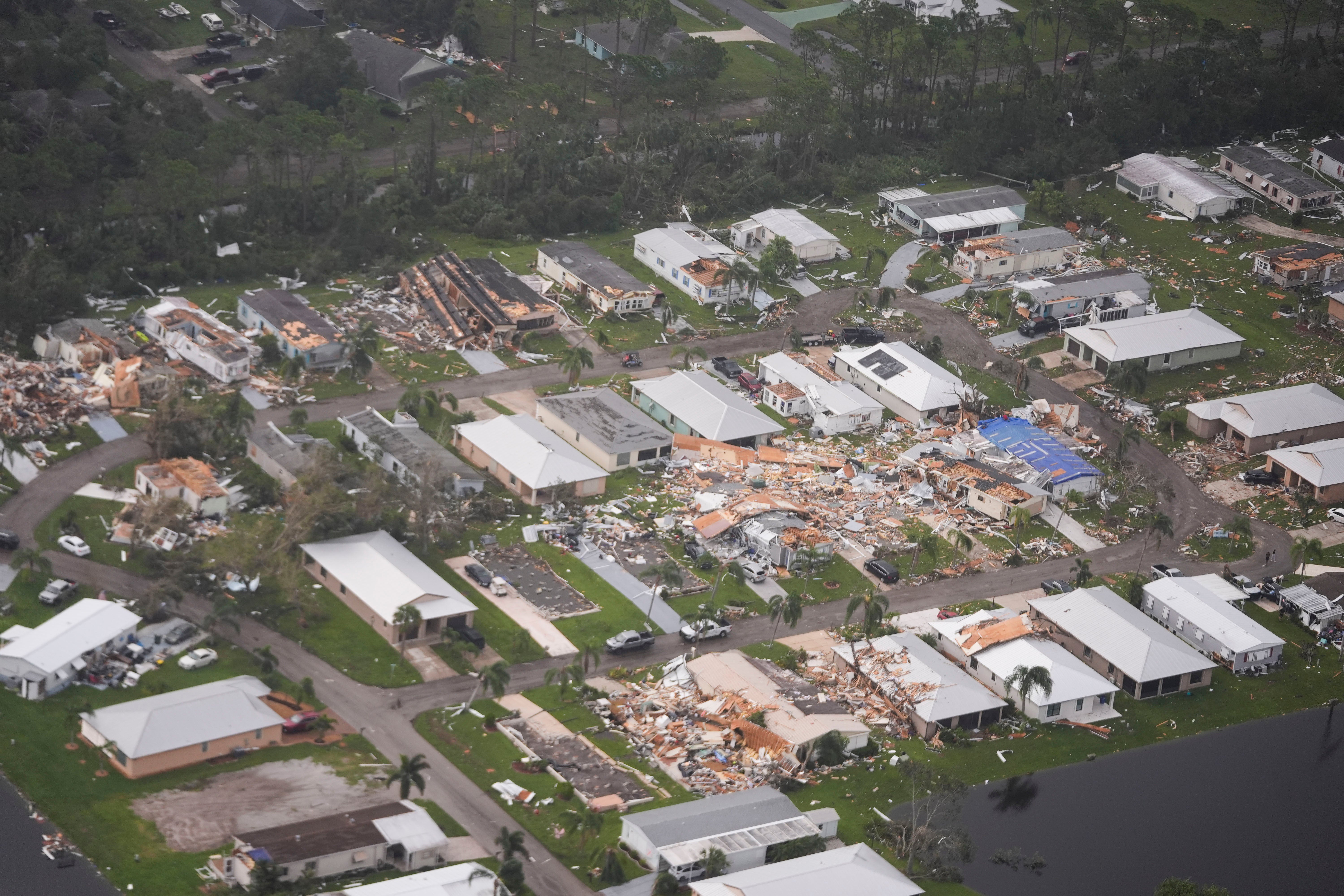 Neighbourhoods destroyed by tornadoes are seen in this aerial photo in the aftermath of Hurricane Milton