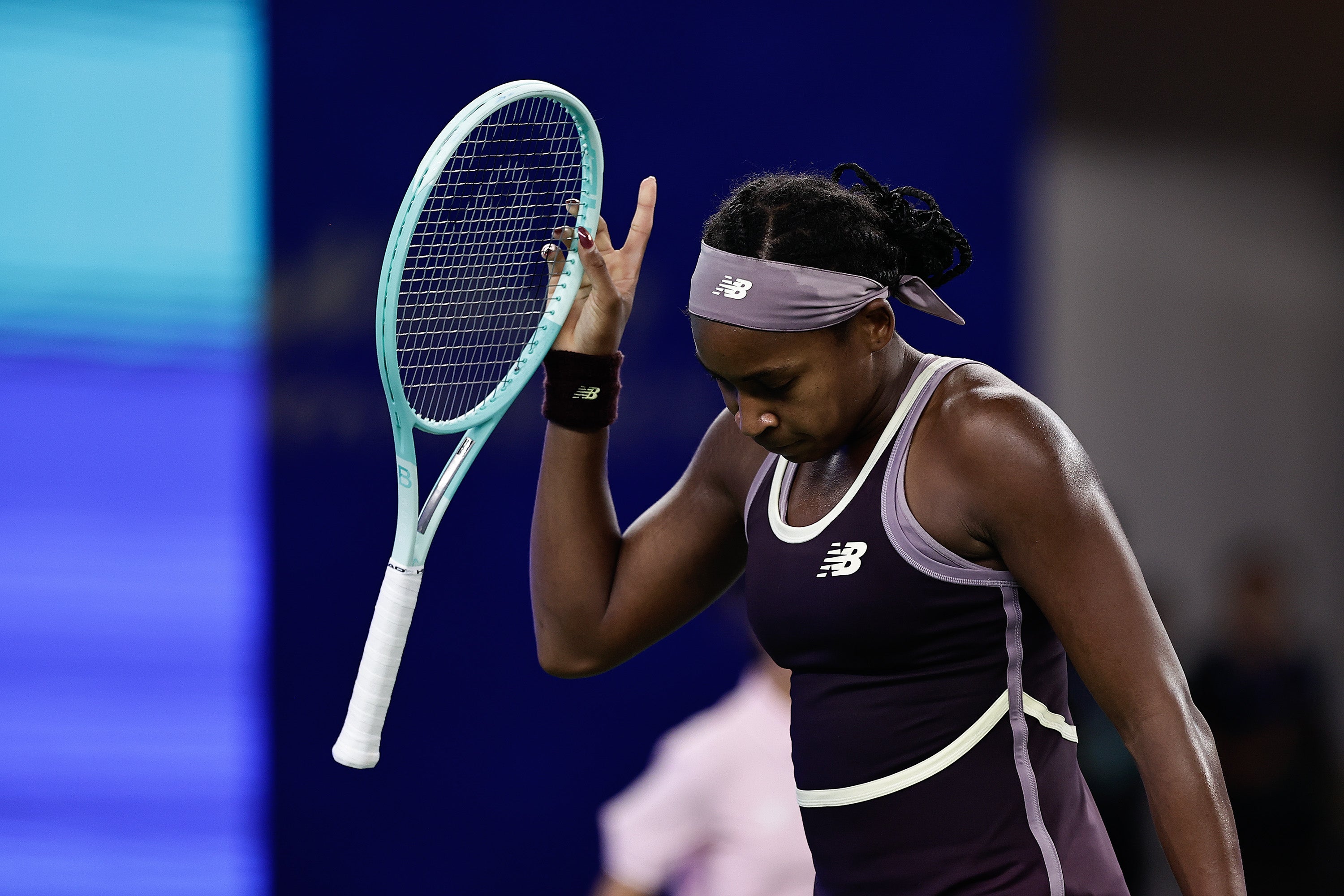 Gauff reacts during her semi-final defeat